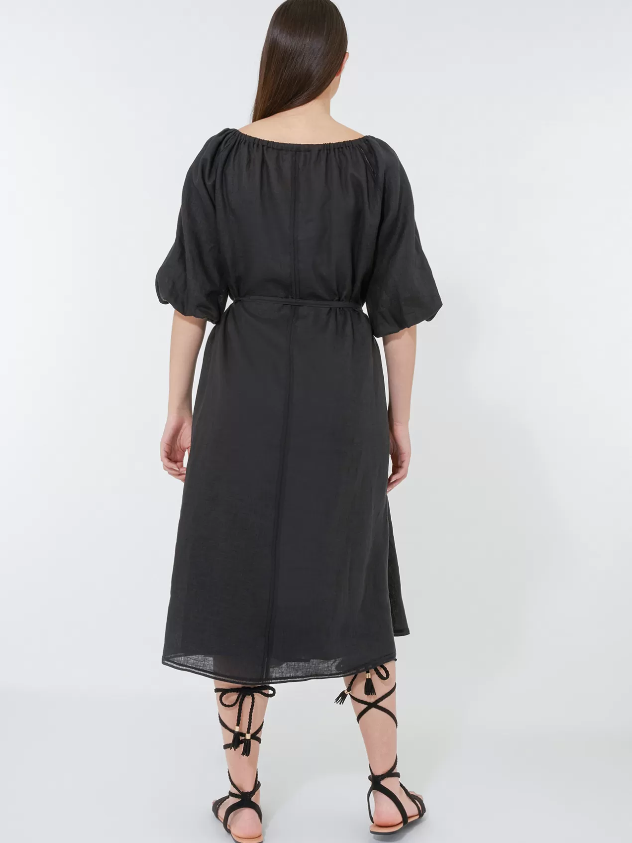 Flash Sale Elena Mirò Robe En Lin Avec Fine Ceinture Noir