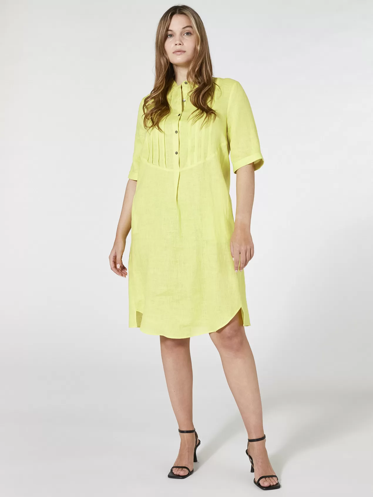 Outlet Elena Mirò Robe En Lin Avec Plis Jaune
