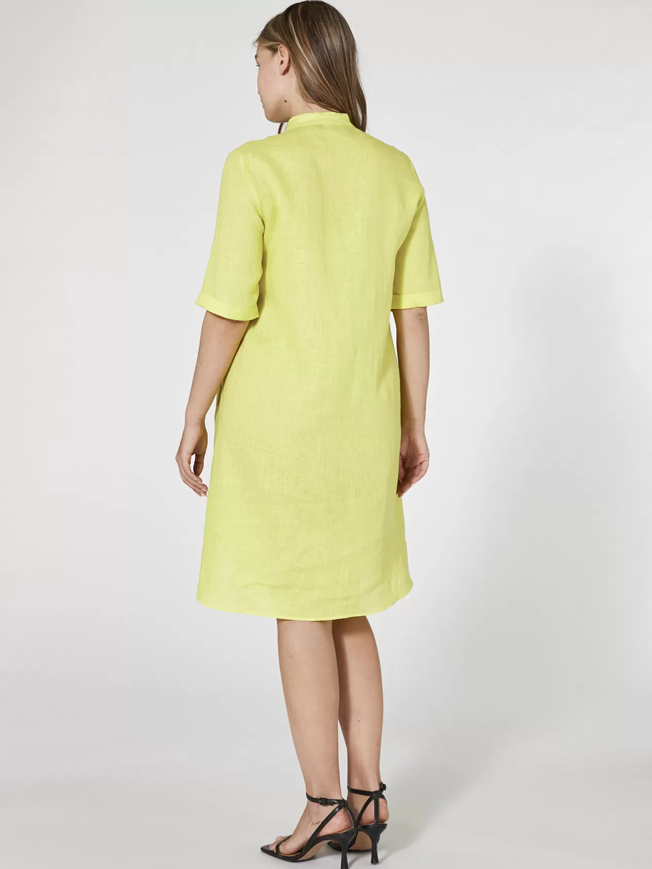 Outlet Elena Mirò Robe En Lin Avec Plis Jaune