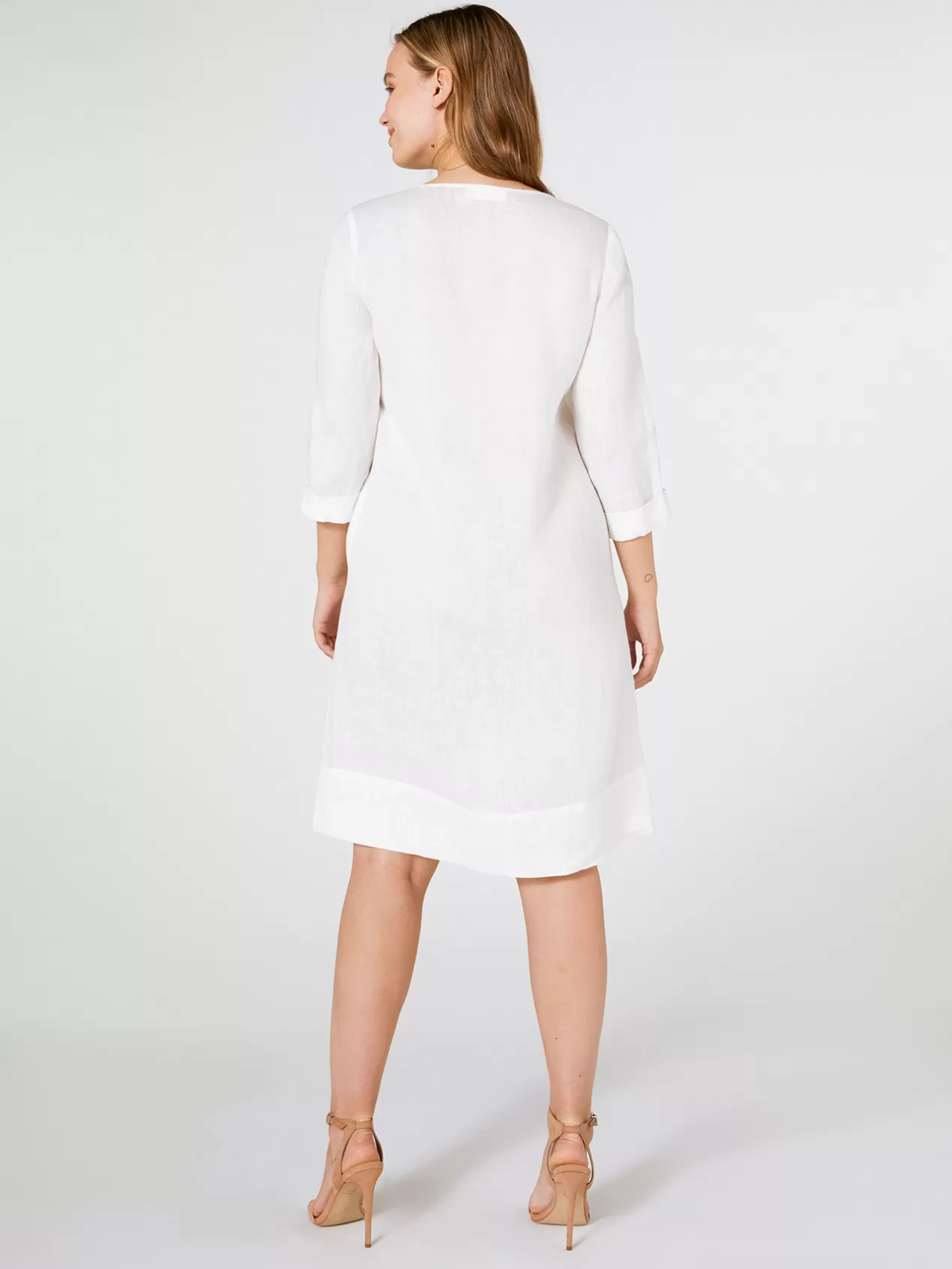 Shop Elena Mirò Robe En Lin Brodee Blanc