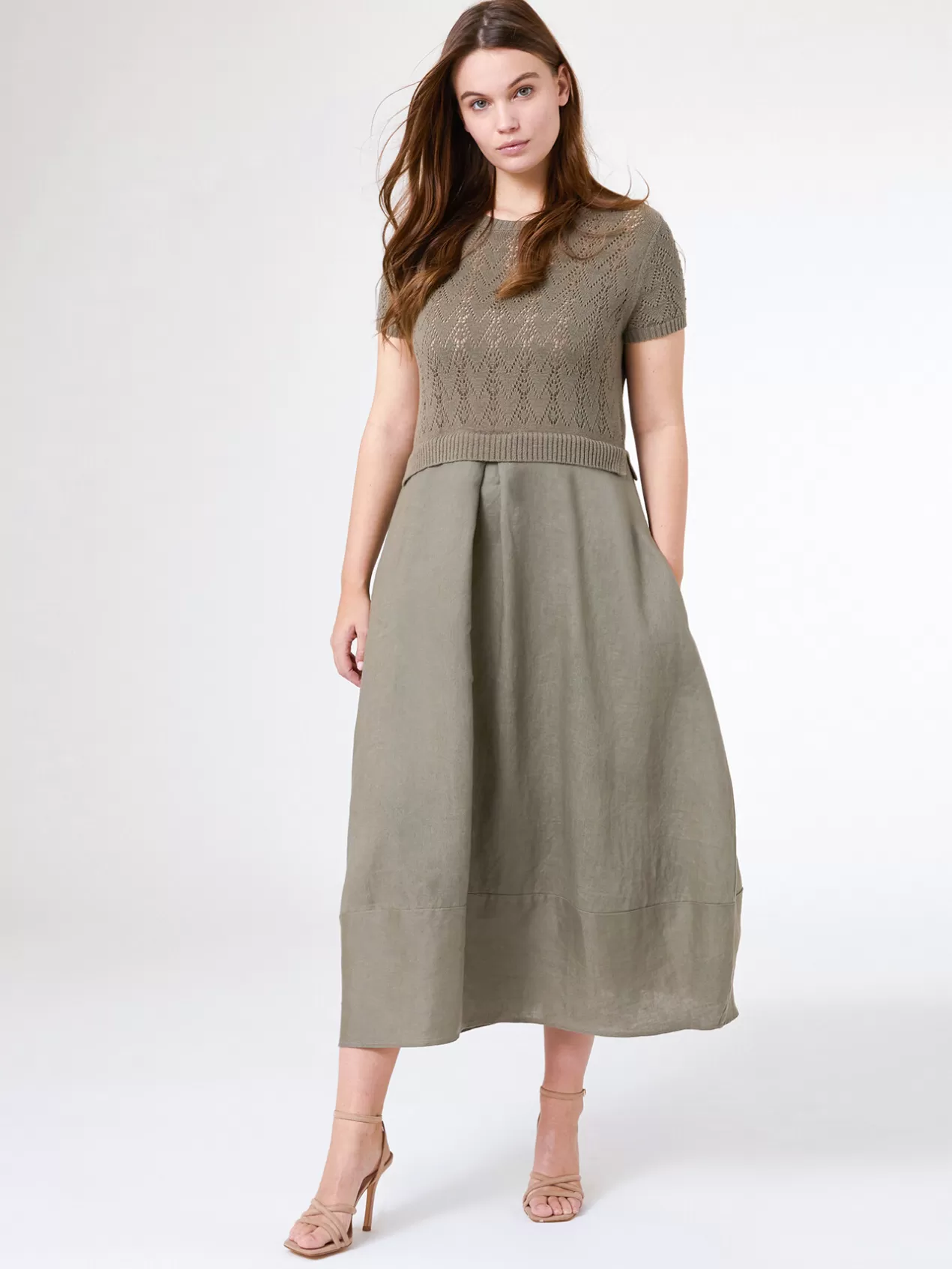 Best Elena Mirò Robe En Tricot Et Lin Vert