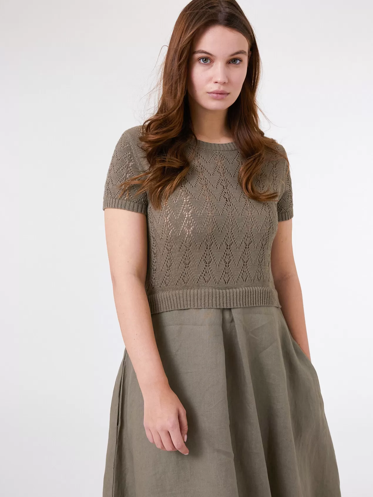 Best Elena Mirò Robe En Tricot Et Lin Vert