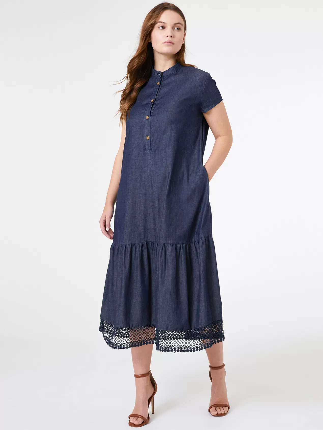 Sale Elena Mirò Robe Longue En Chambray Bleu
