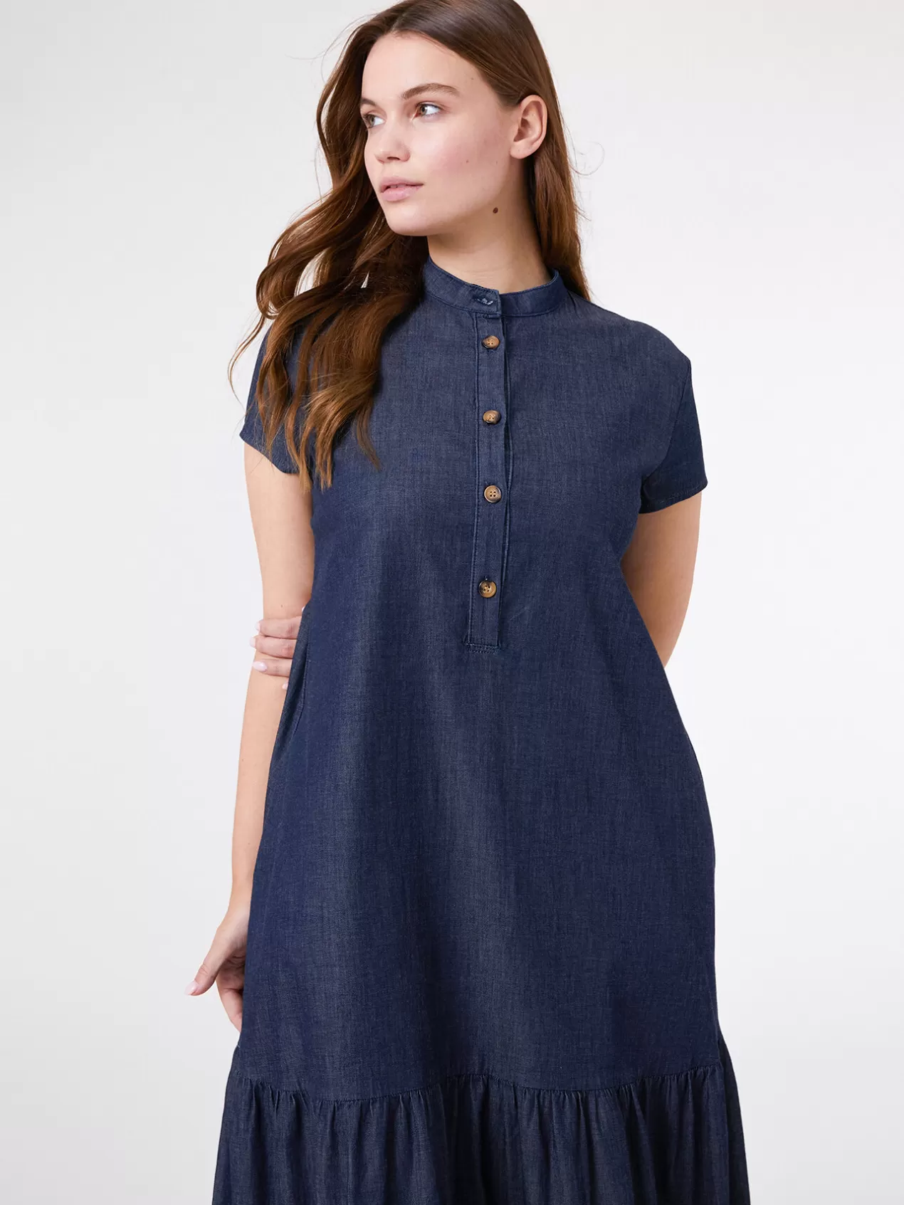 Sale Elena Mirò Robe Longue En Chambray Bleu