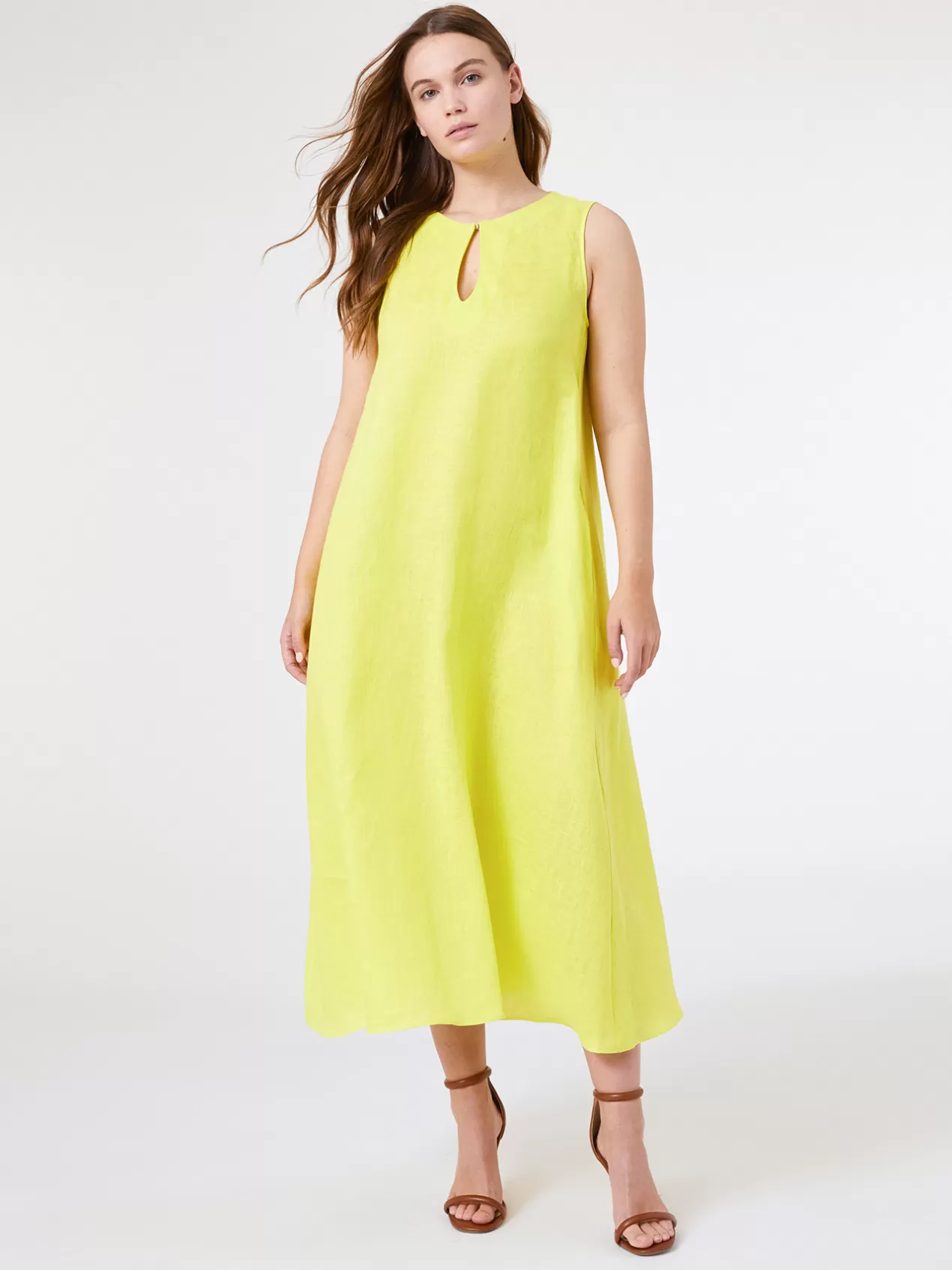 Hot Elena Mirò Robe Longue En Lin Jaune