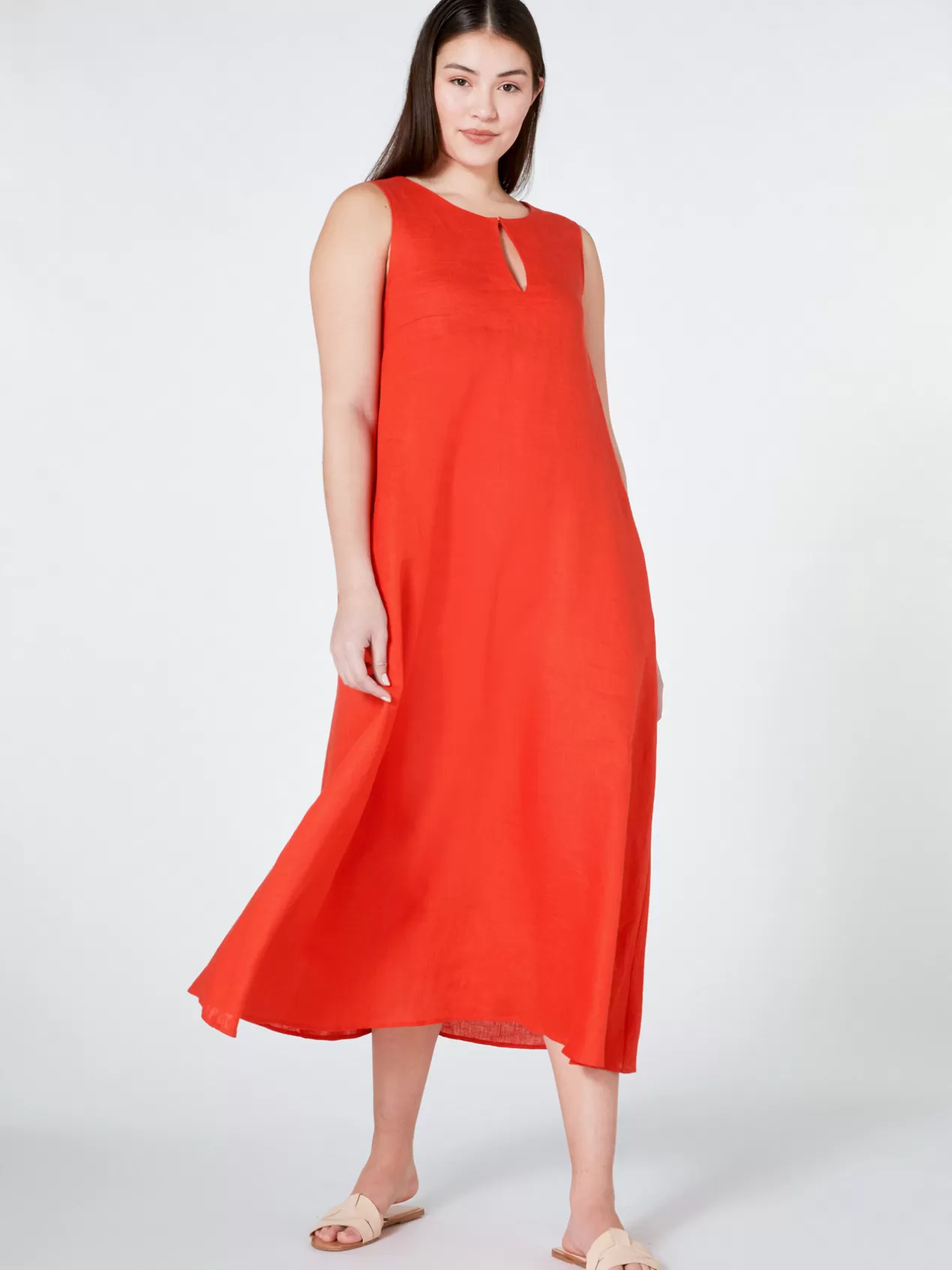 Shop Elena Mirò Robe Longue En Lin Rouge