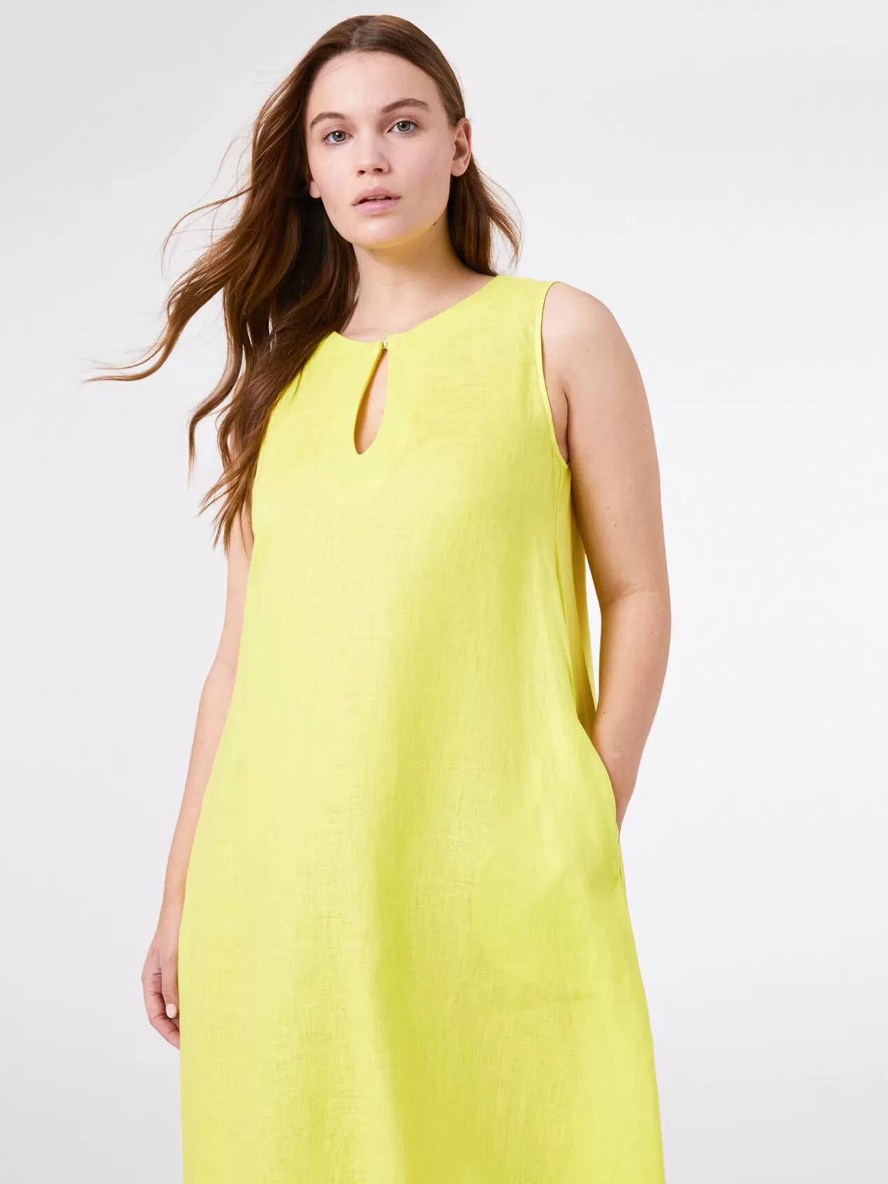 Hot Elena Mirò Robe Longue En Lin Jaune
