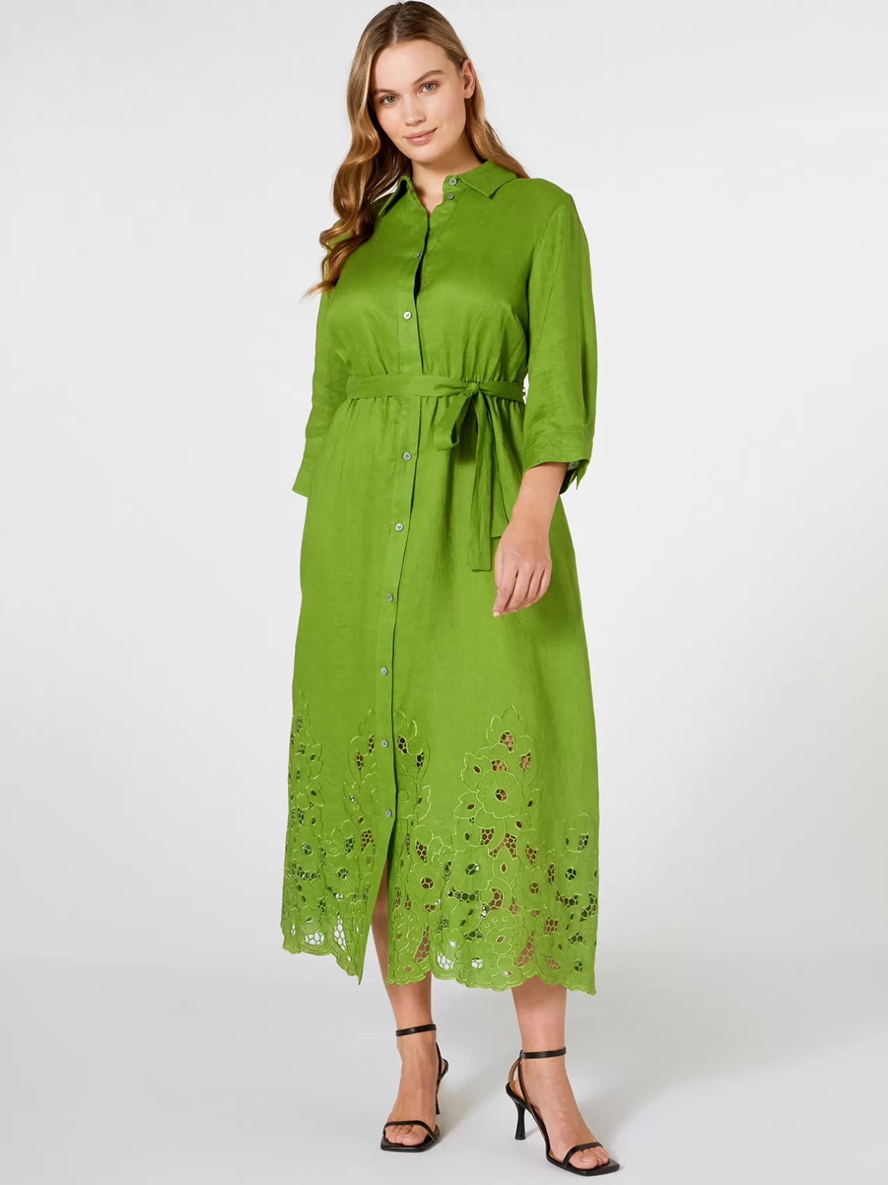 Store Elena Mirò Robe Longue En Lin Brode Vert