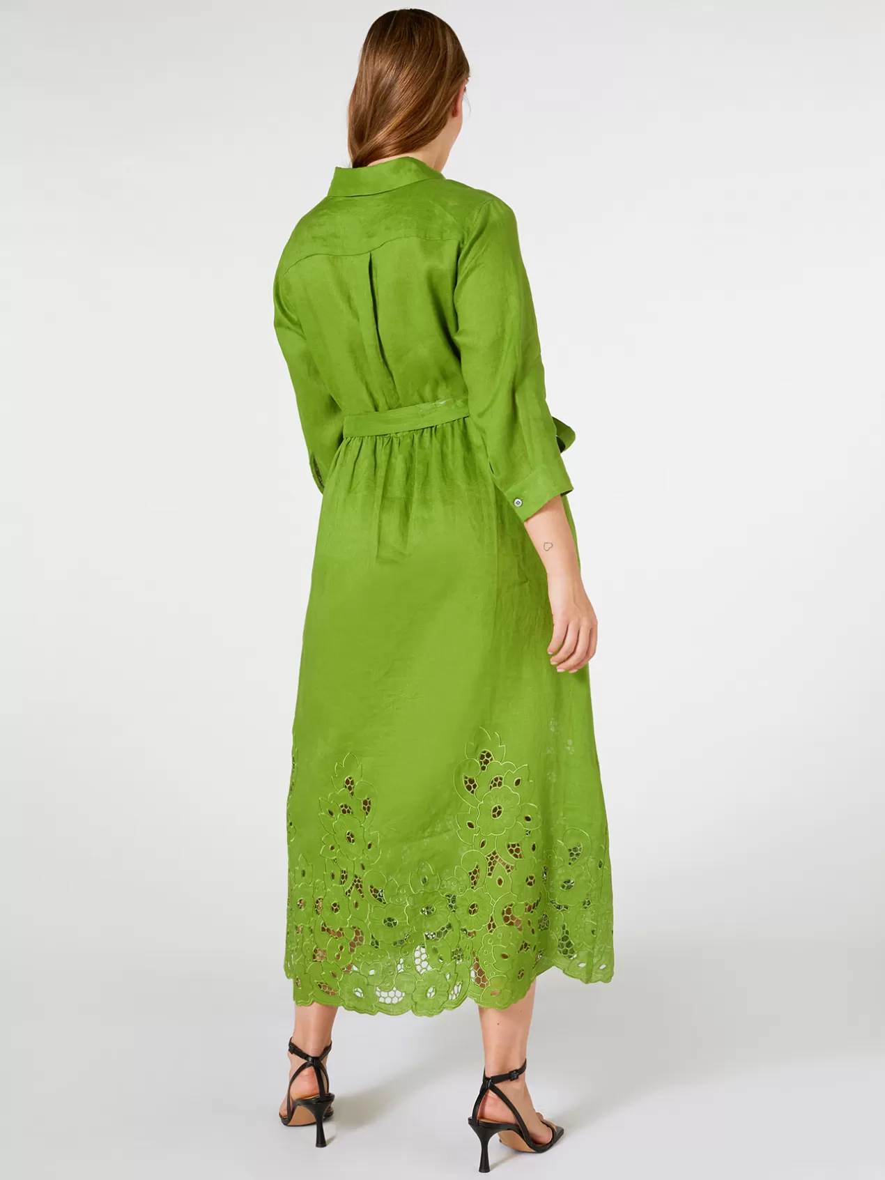 Store Elena Mirò Robe Longue En Lin Brode Vert