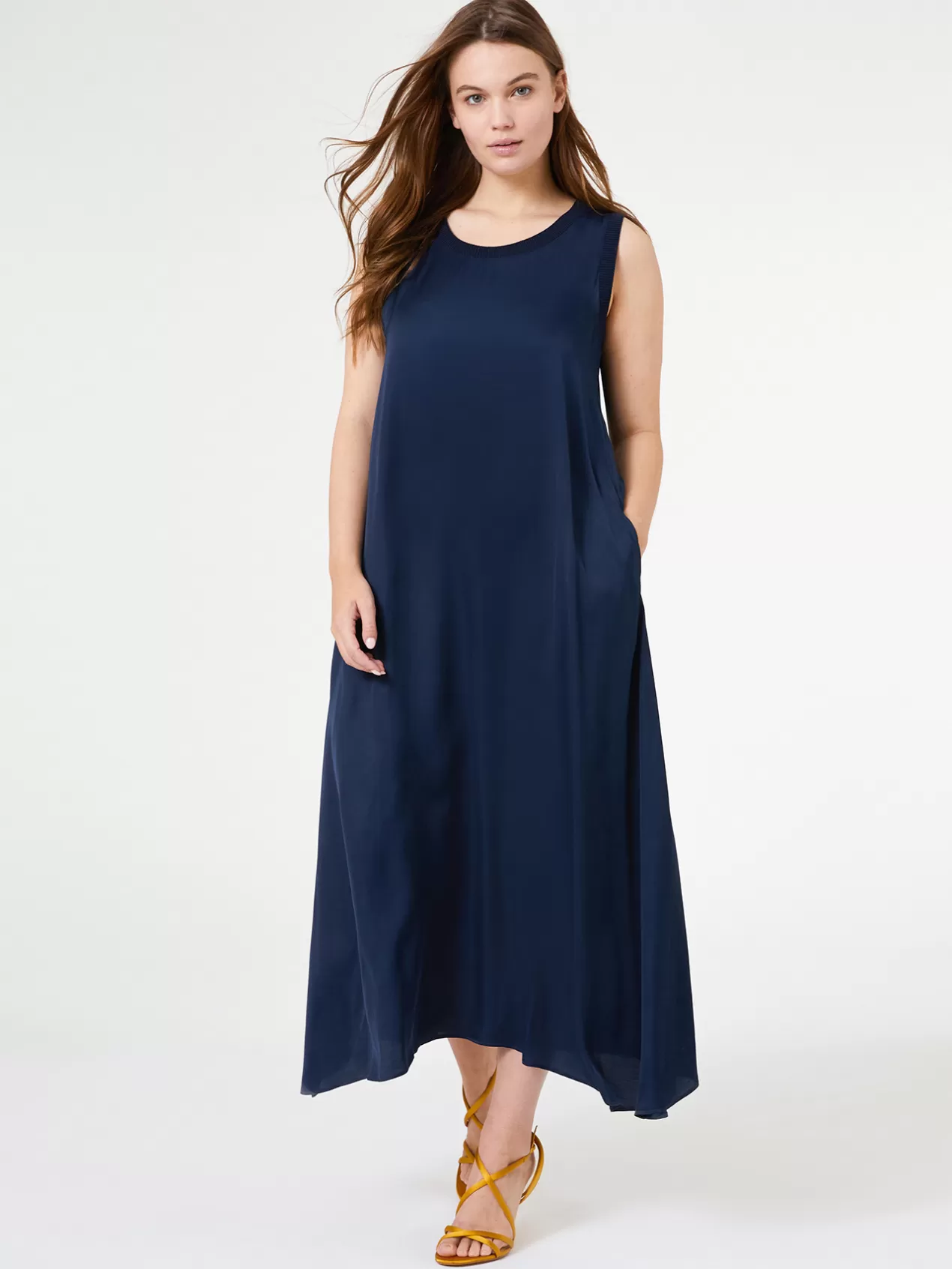 Clearance Elena Mirò Robe Longue Evasee Bleu