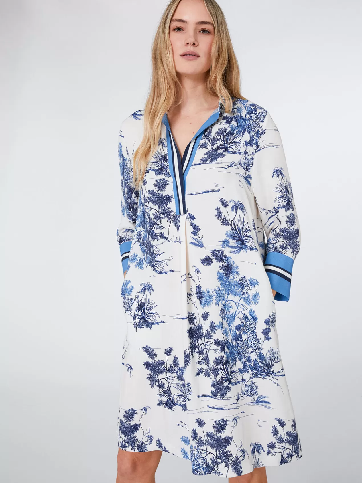 Flash Sale Elena Mirò Robe Mi-Longue En Viscose Imprimee Blanc