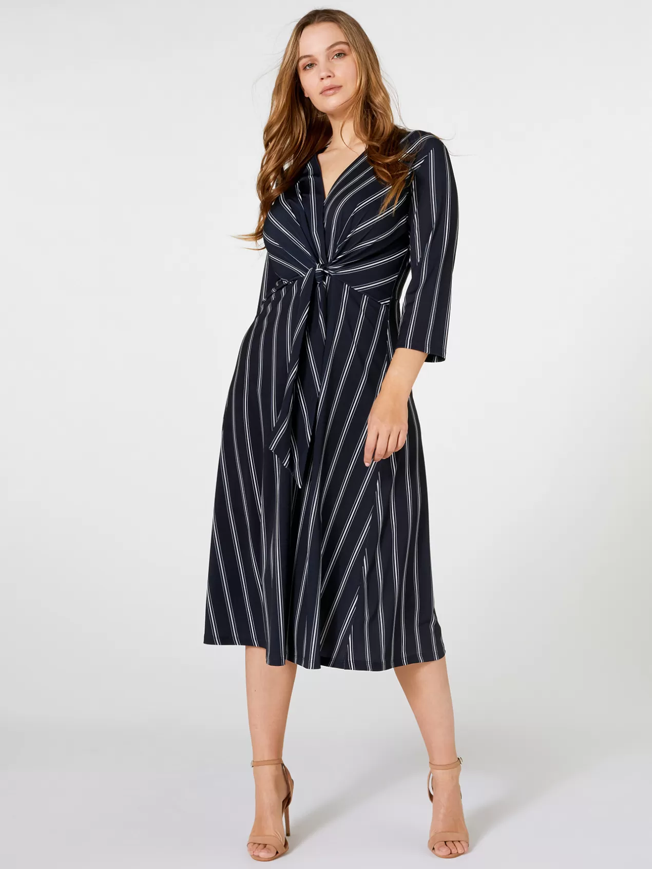 Best Sale Elena Mirò Robe Rayee Avec Noeud Sur Le Devant Bleu