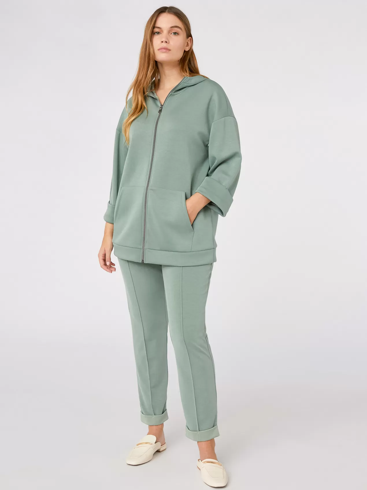Hot Elena Mirò Sweat-Shirt Modal A Capuche Vert