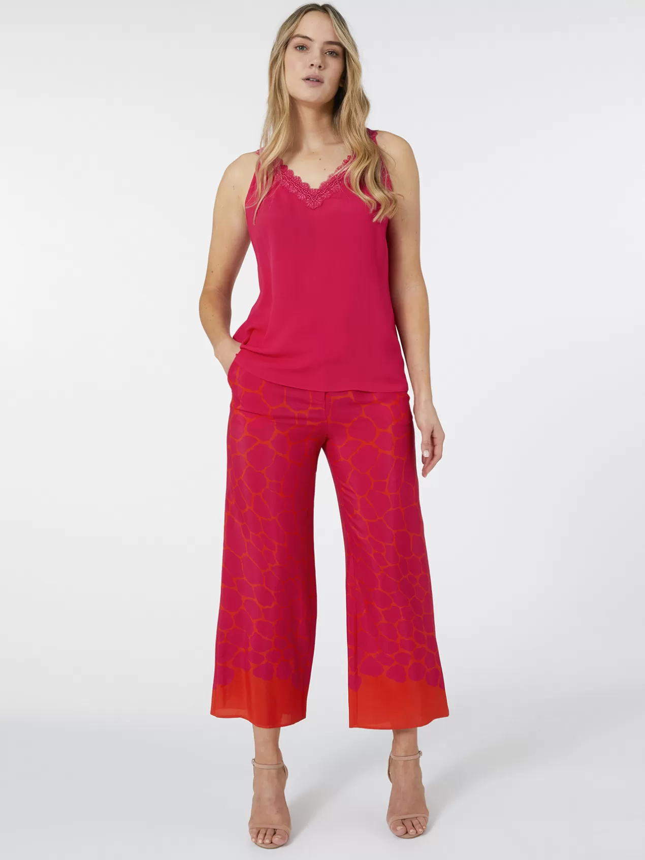 Store Elena Mirò Top Avec Bordure En Dentelle Fuchsia
