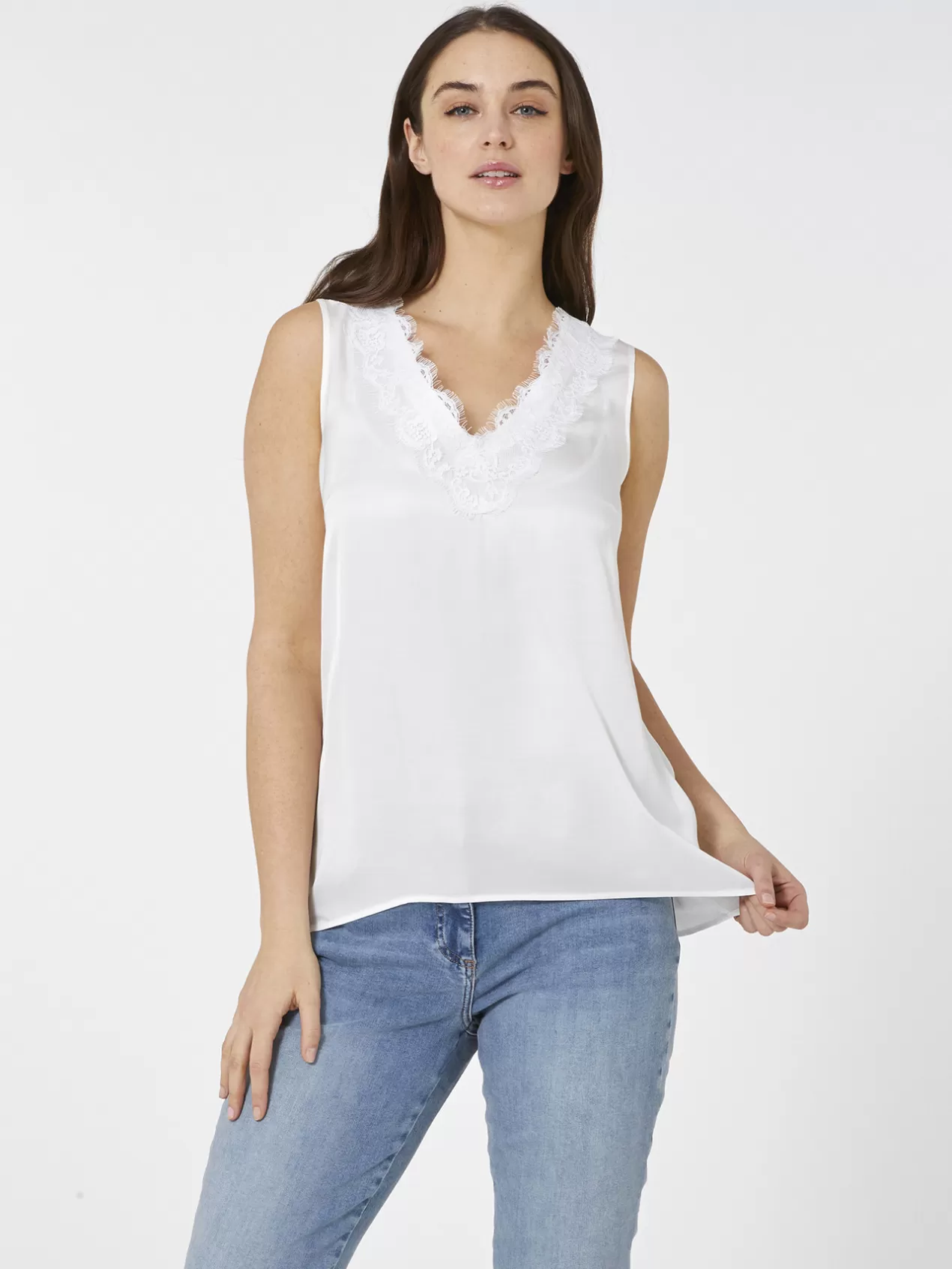 Store Elena Mirò Top Avec Dentelle Blanc