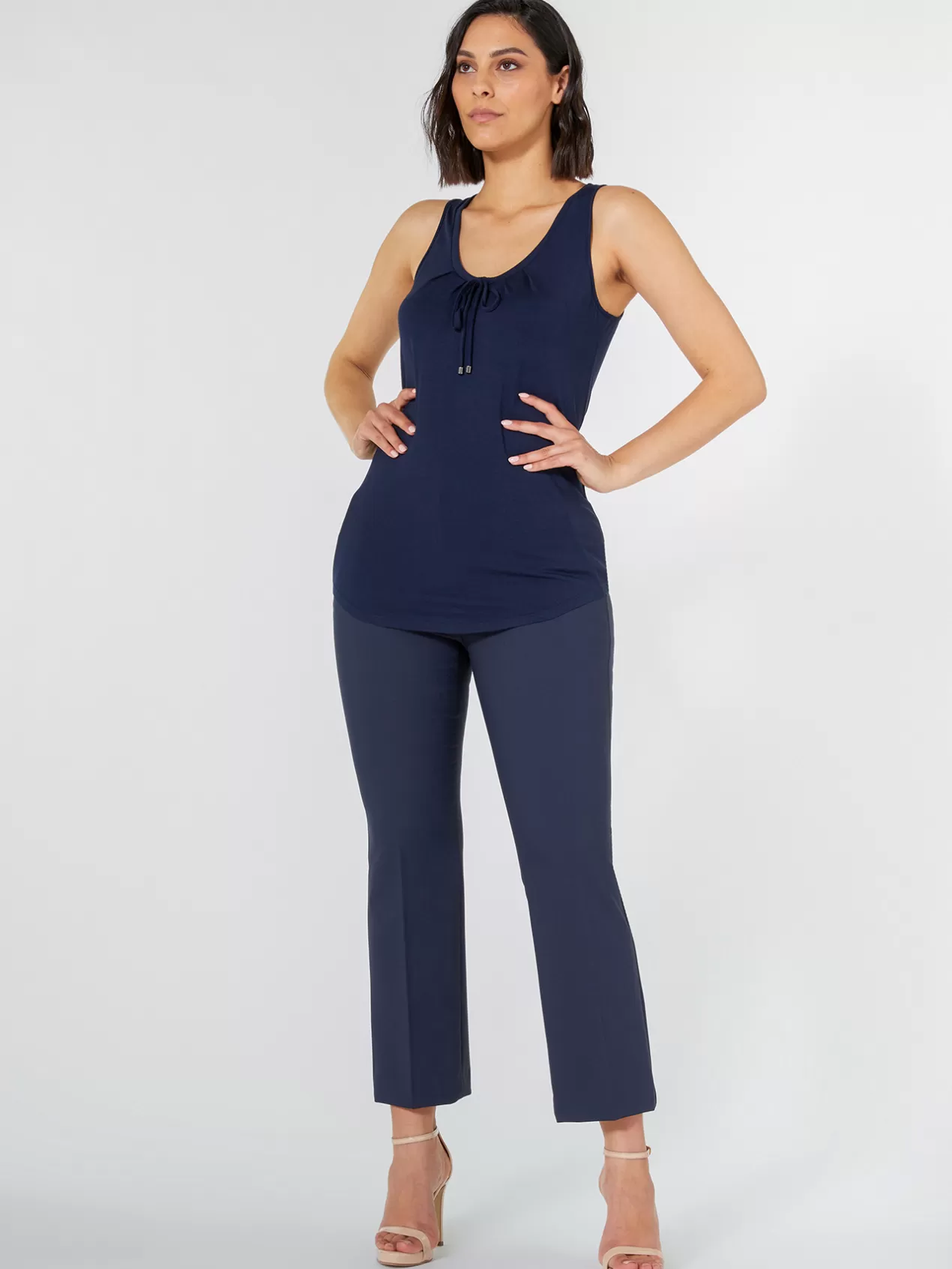 Shop Elena Mirò Top Avec Plis Sur Le Devant (Tissu Ecologique) Bleu Marine