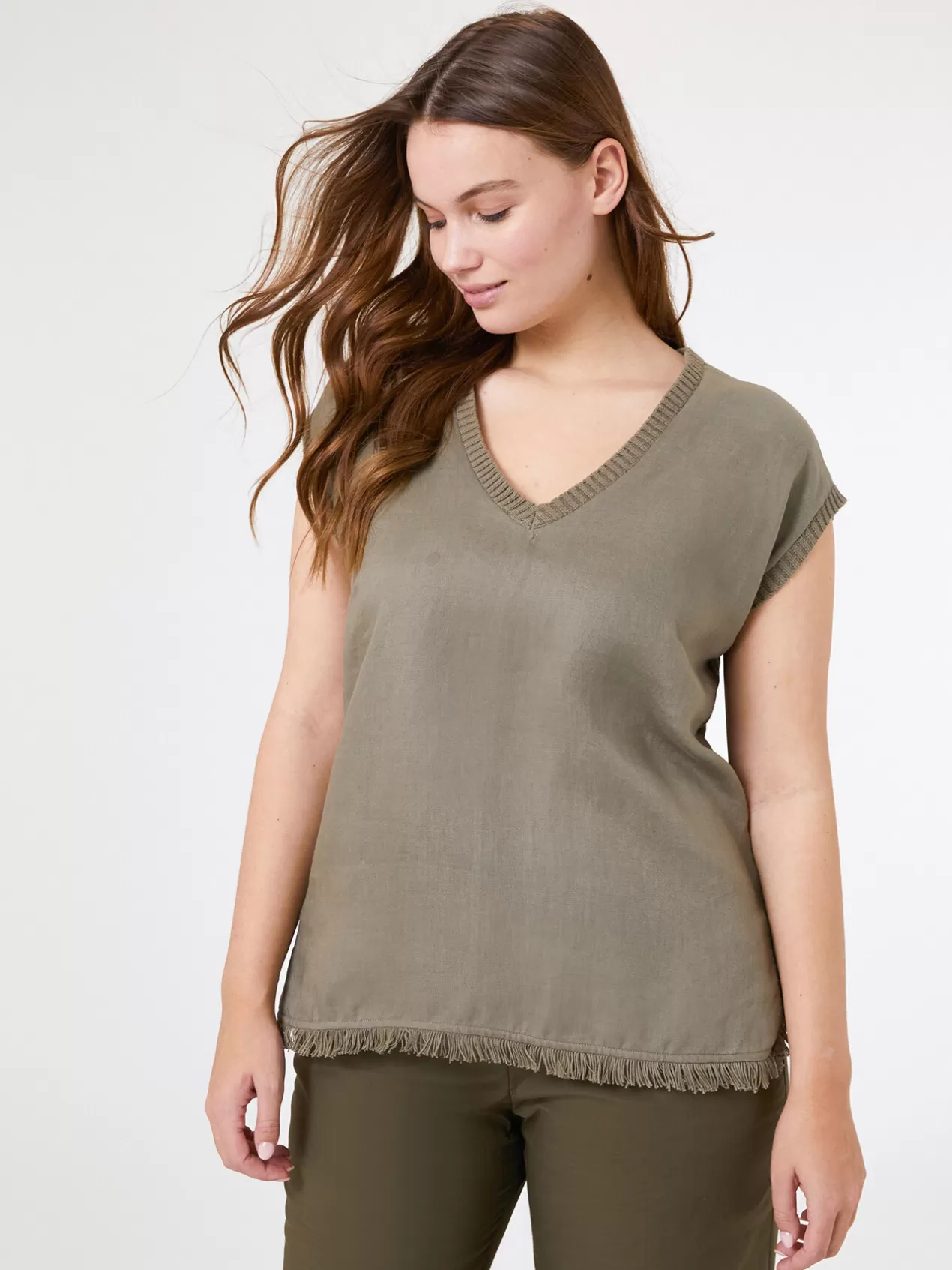 Best Sale Elena Mirò Top En Lin Et Tricot Vert