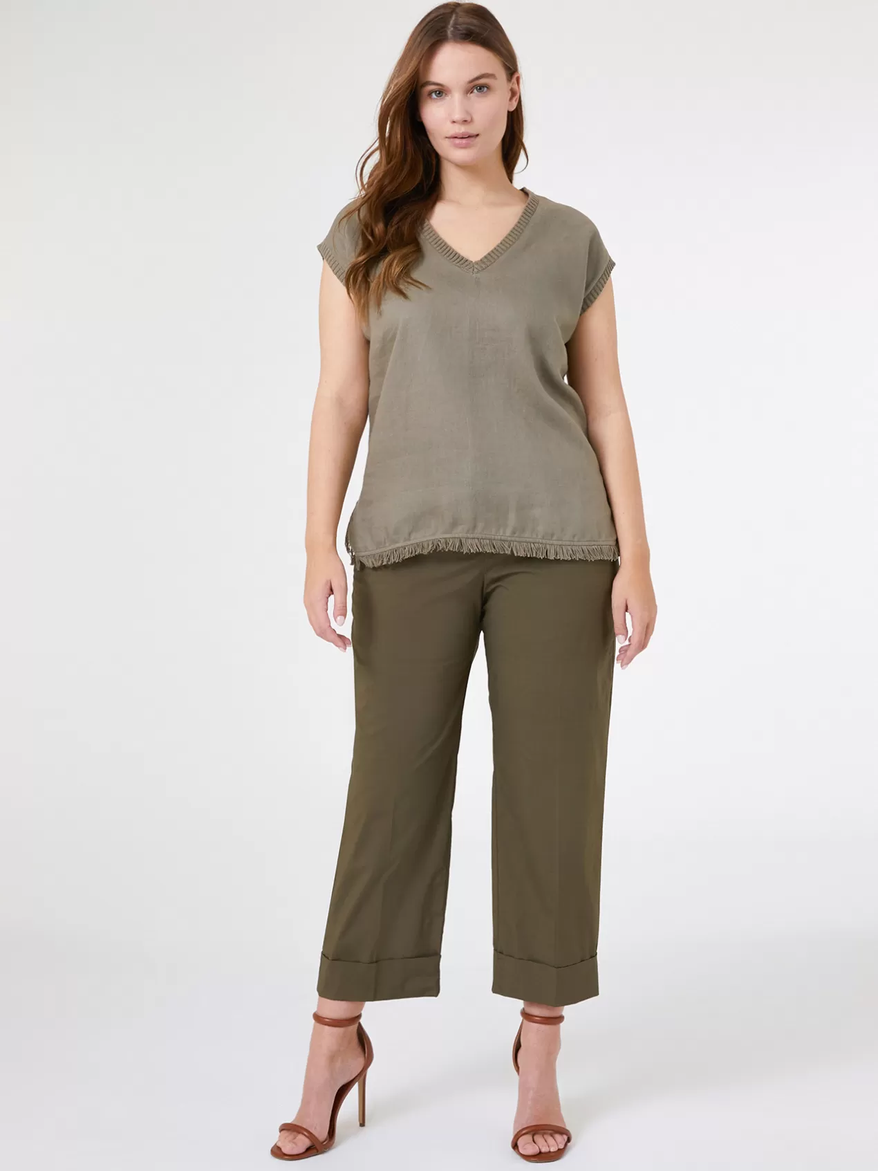 Best Sale Elena Mirò Top En Lin Et Tricot Vert