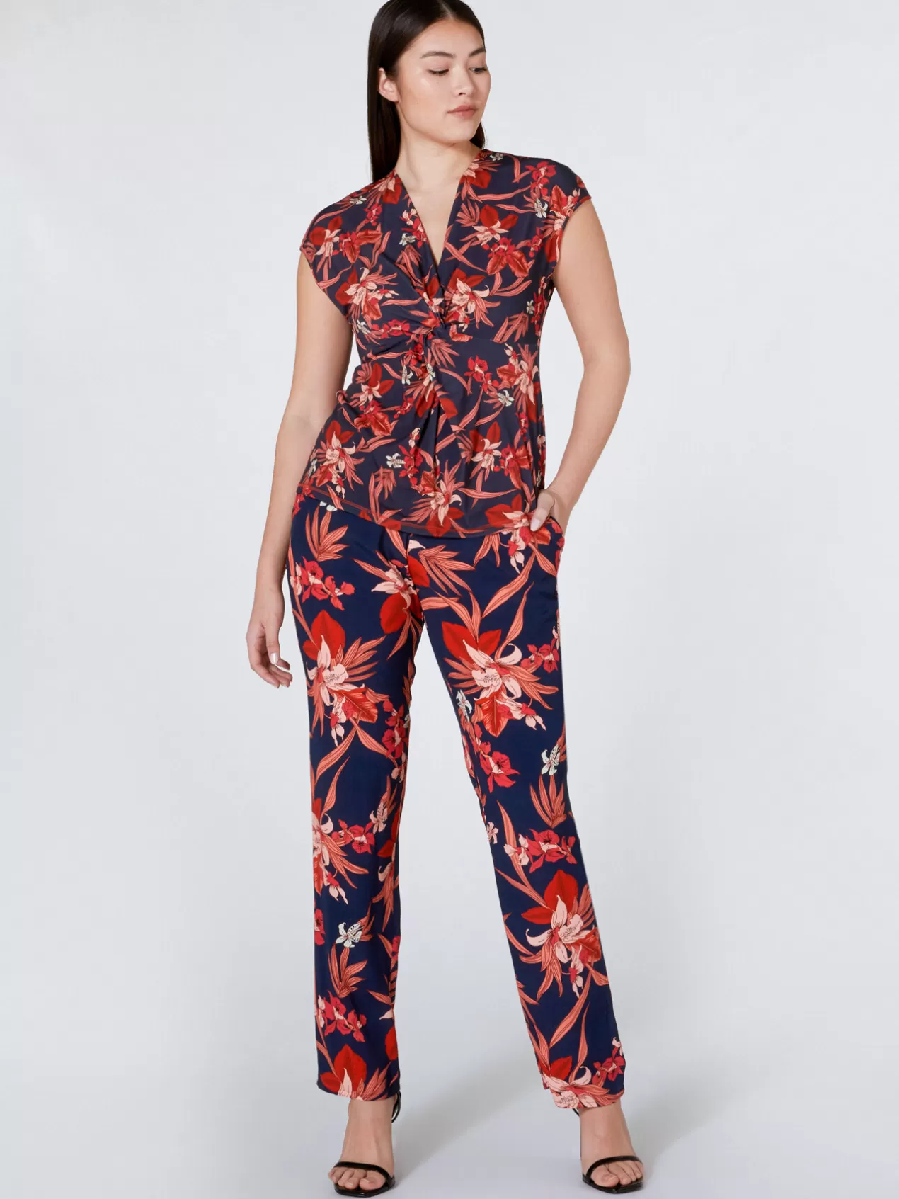 New Elena Mirò Top Imprime Avec Noeud Sur Le Devant Bleu
