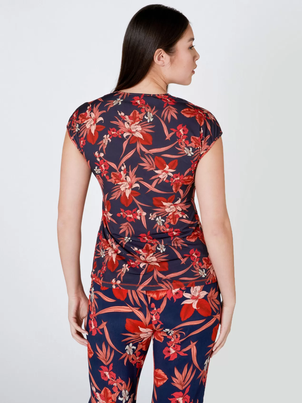 New Elena Mirò Top Imprime Avec Noeud Sur Le Devant Bleu