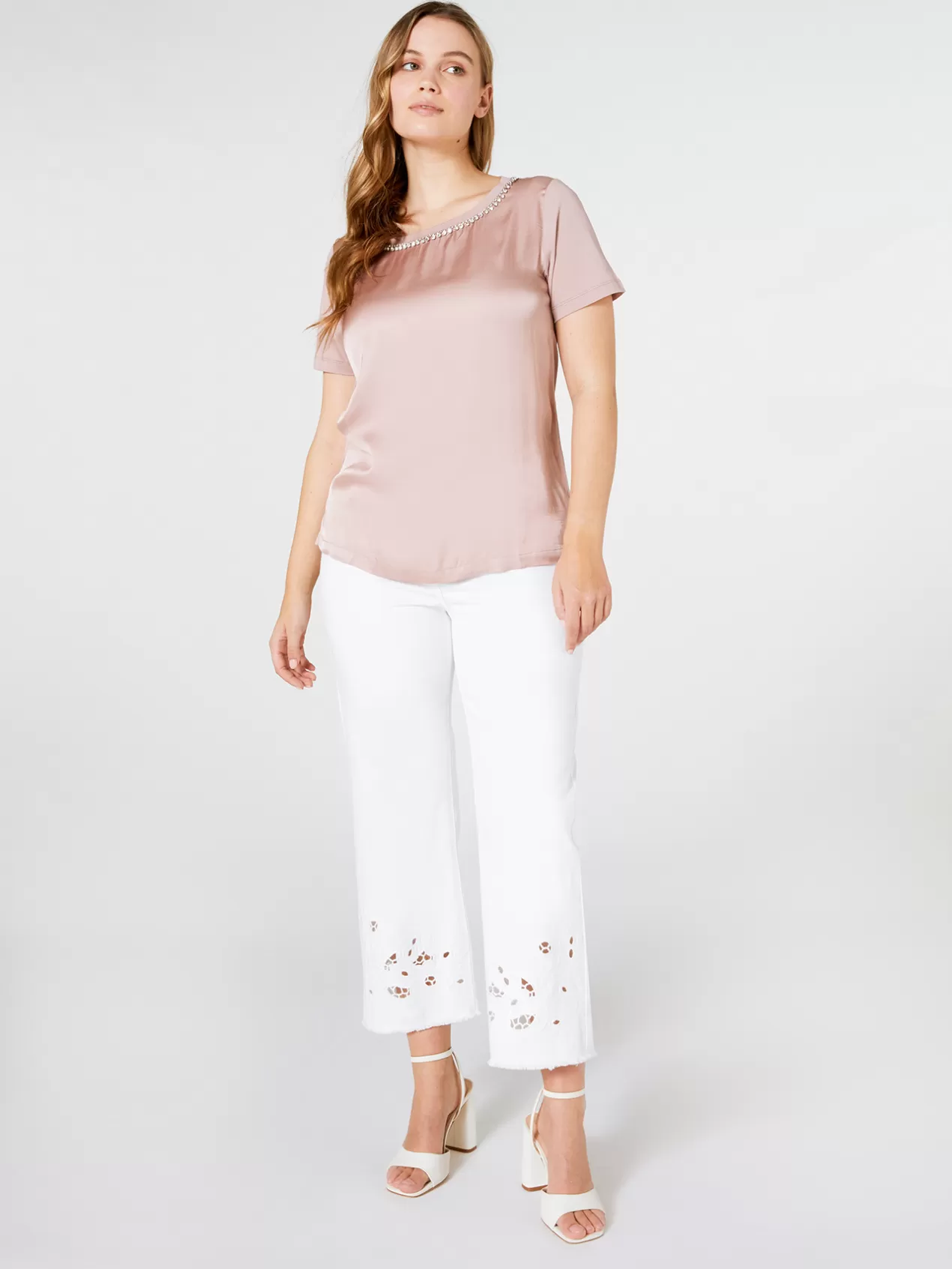 Store Elena Mirò T-Shirt A Col Ras Du Cou Avec Broderie Rose
