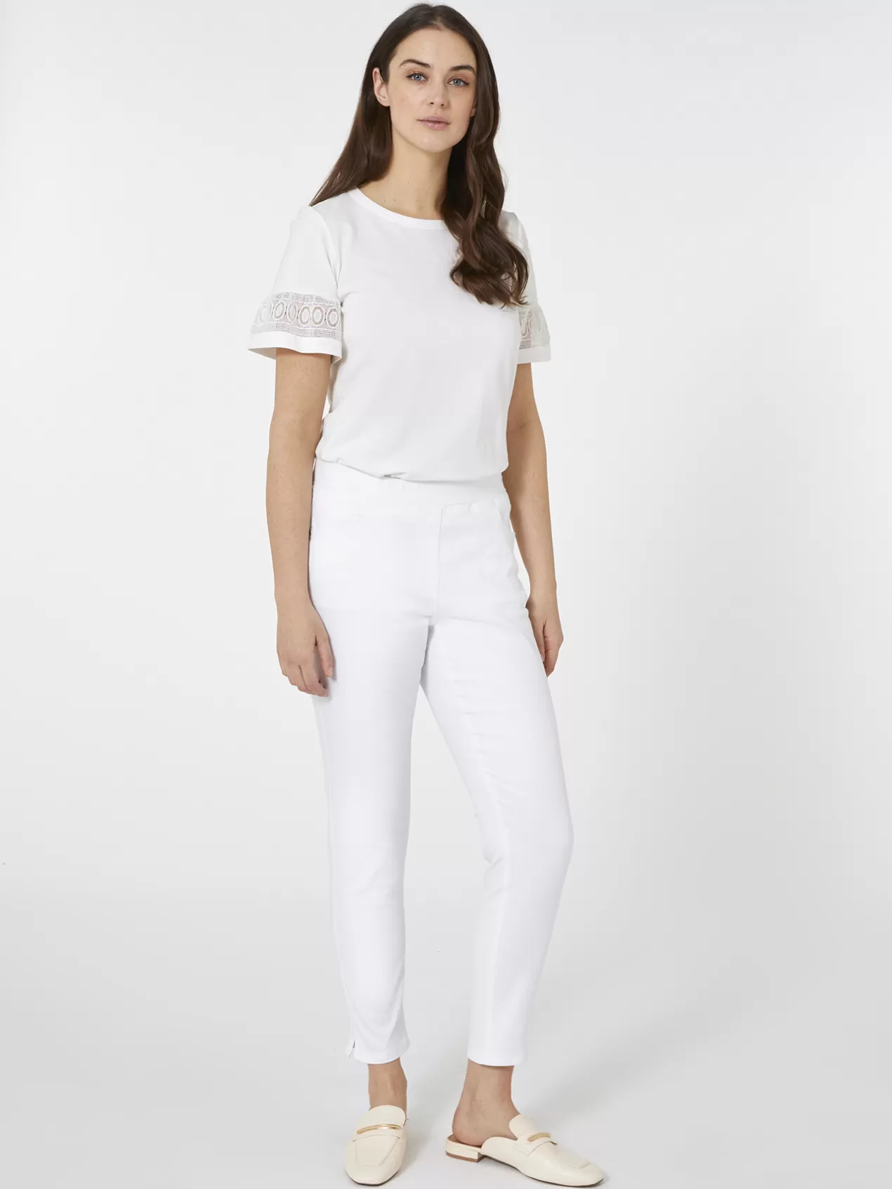 Shop Elena Mirò T-Shirt Avec Bords En Dentelle Blanc