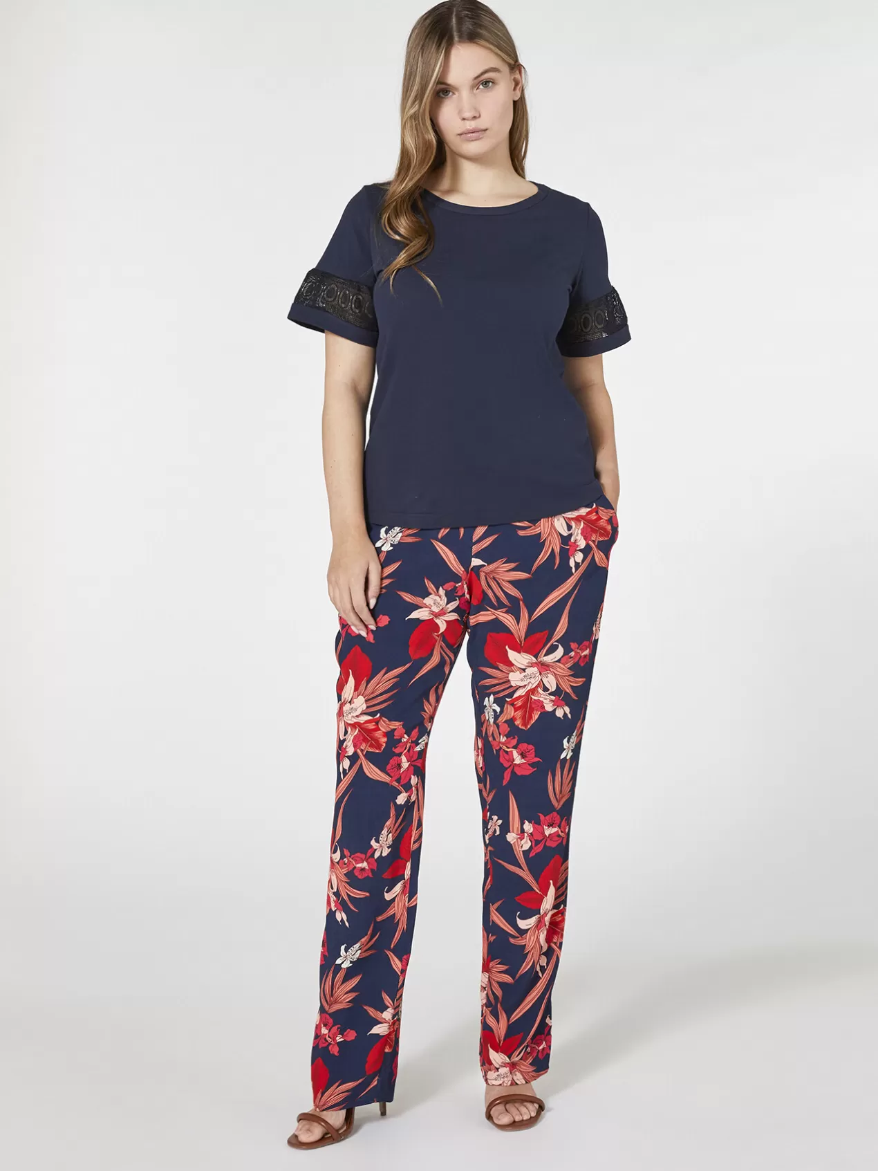Clearance Elena Mirò T-Shirt Avec Bords En Dentelle Bleu