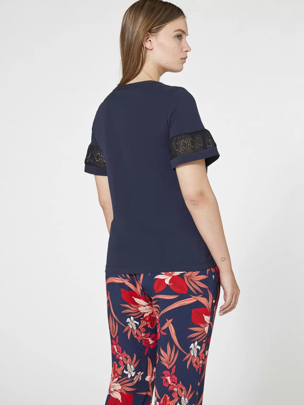 Clearance Elena Mirò T-Shirt Avec Bords En Dentelle Bleu