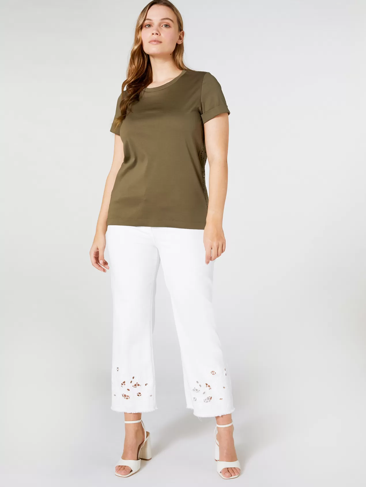 Best Sale Elena Mirò T-Shirt Avec Broderie Anglaise Dans Le Dos Vert