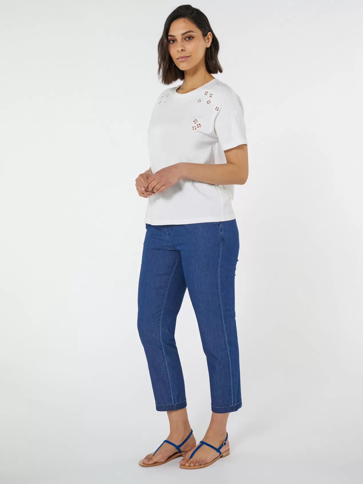Store Elena Mirò T-Shirt Avec Broderie De Fil Blanc