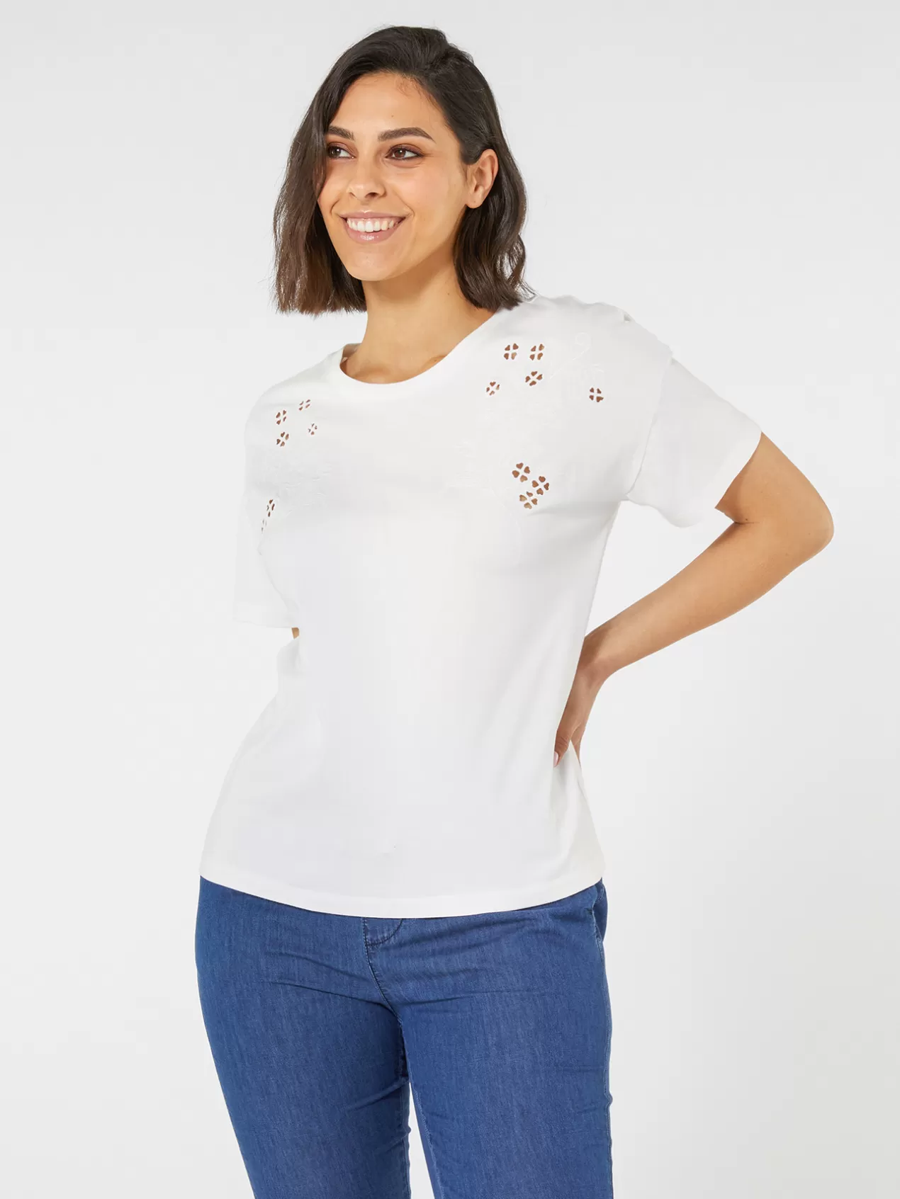 Store Elena Mirò T-Shirt Avec Broderie De Fil Blanc