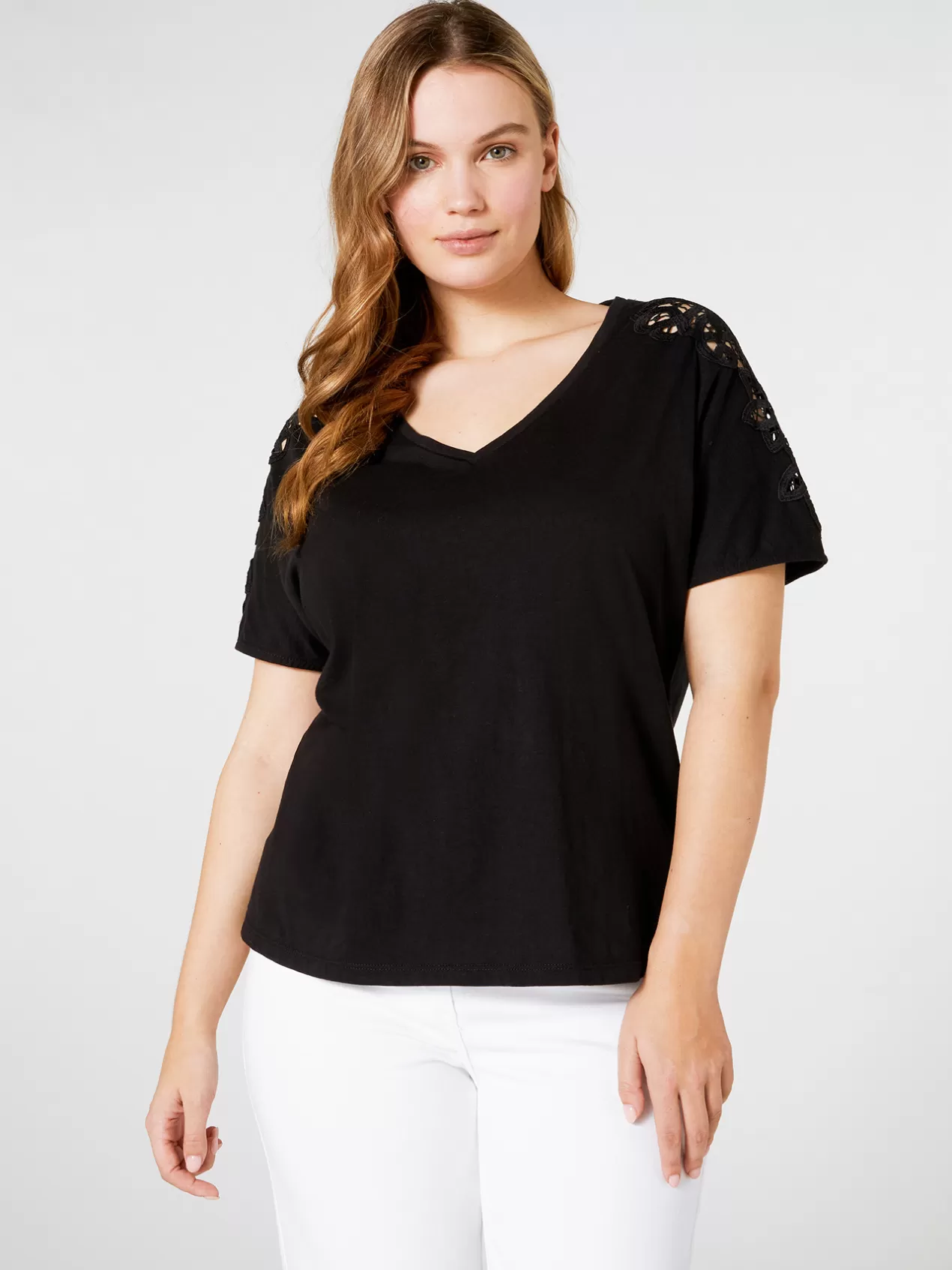 Cheap Elena Mirò T-Shirt Avec Broderie Effet Dentelle Sur Les Manches Noir