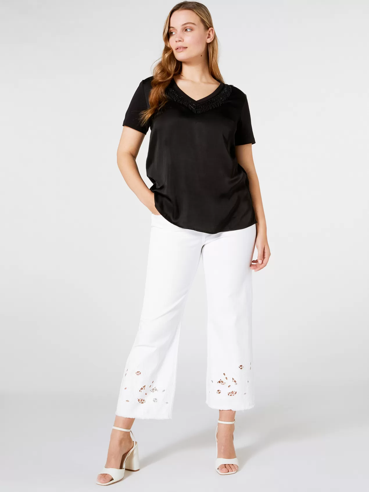 Best Elena Mirò T-Shirt Avec Encolure Brodee Noir