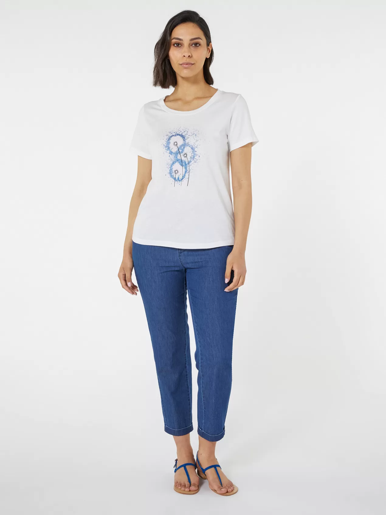 Best Elena Mirò T-Shirt Avec Fleurs En Strass Blanc