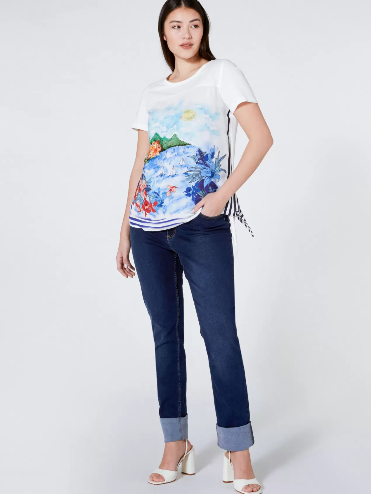 Best Elena Mirò T-Shirt Avec Impression Carte Postale Blanc