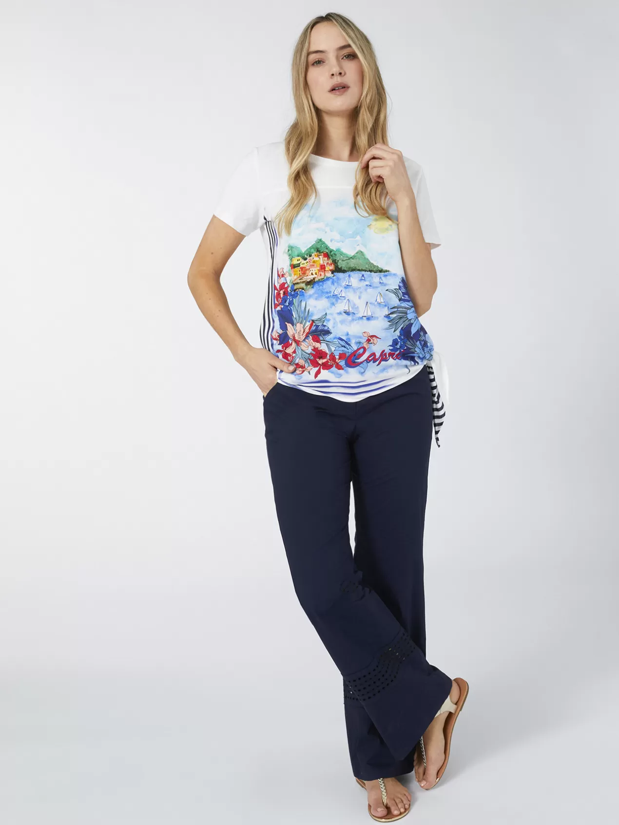 Online Elena Mirò T-Shirt Avec Impression Carte Postale Blanc