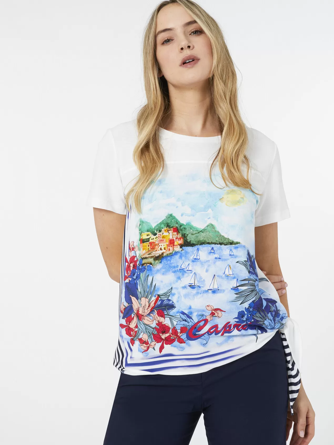 Online Elena Mirò T-Shirt Avec Impression Carte Postale Blanc
