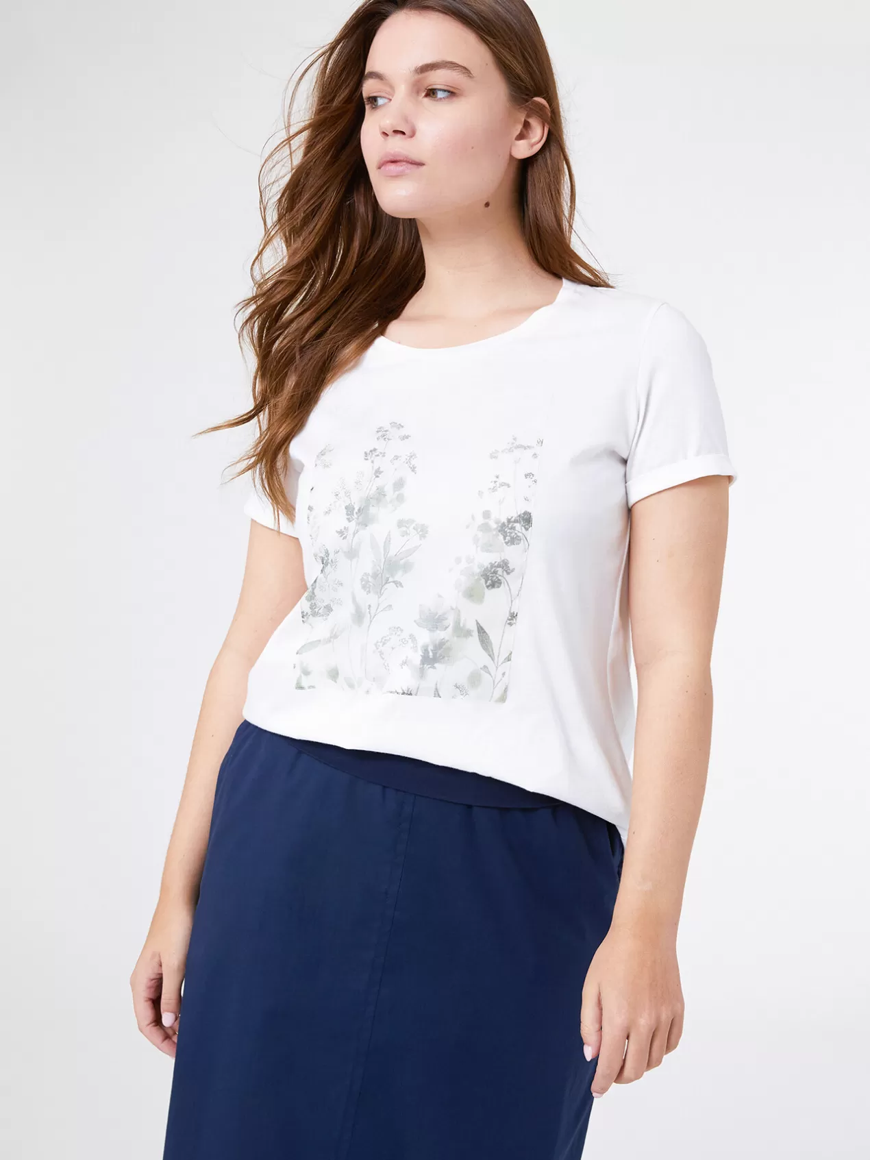 Clearance Elena Mirò T-Shirt Avec Impression Sur Le Devant (Coton Bio) Blanc