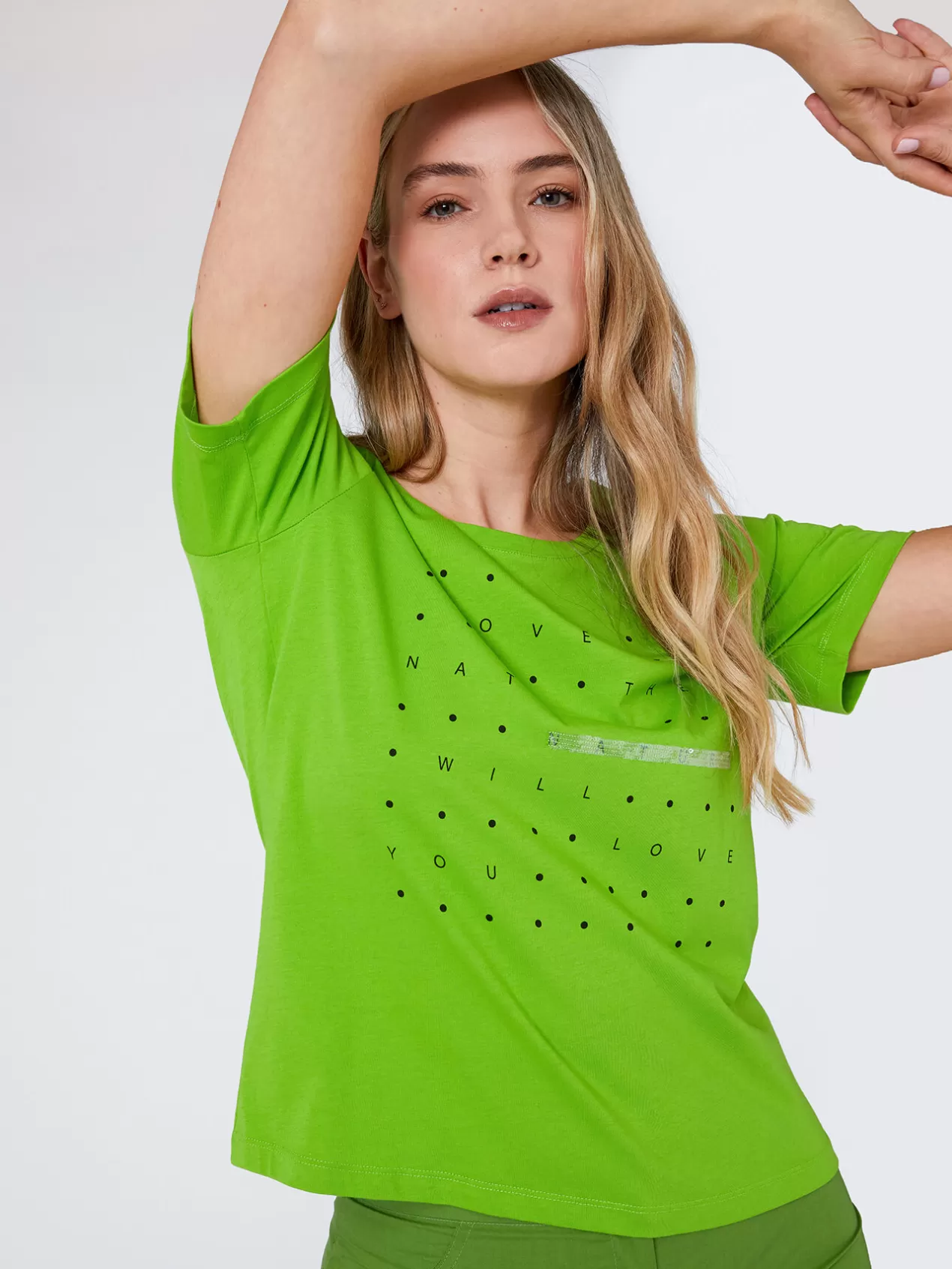Shop Elena Mirò T-Shirt Avec Inscription Et Paillettes Vert
