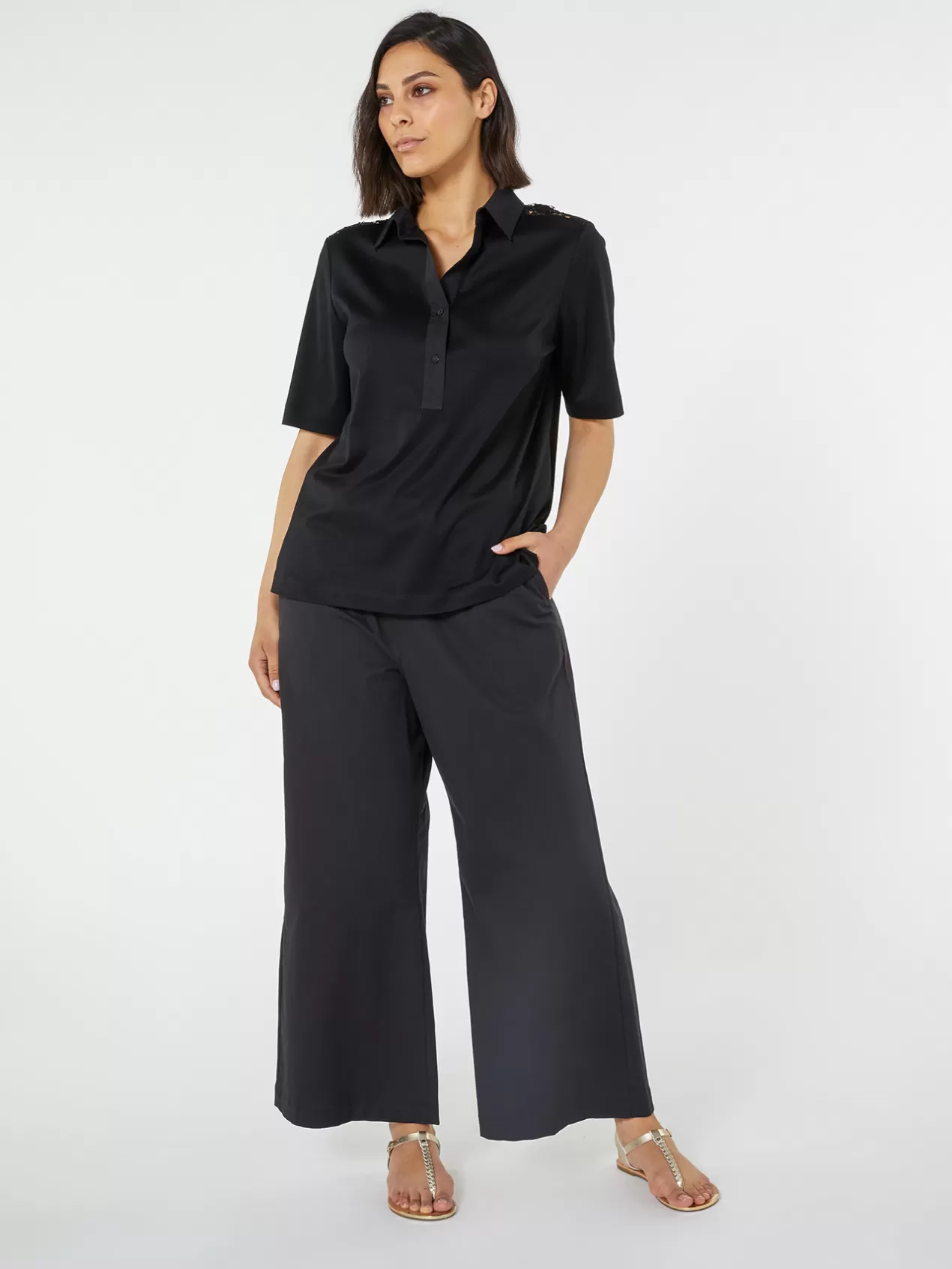 Clearance Elena Mirò T-Shirt Avec Insert En Dentelle Noir