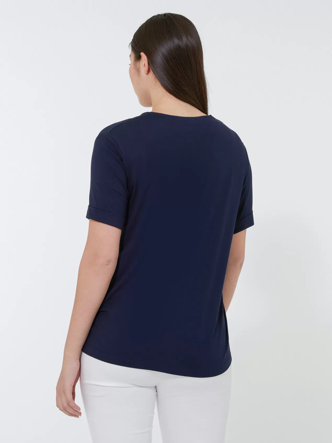 Online Elena Mirò T-Shirt Bi-Matiere Uni - Tissu Ecologique Bleu
