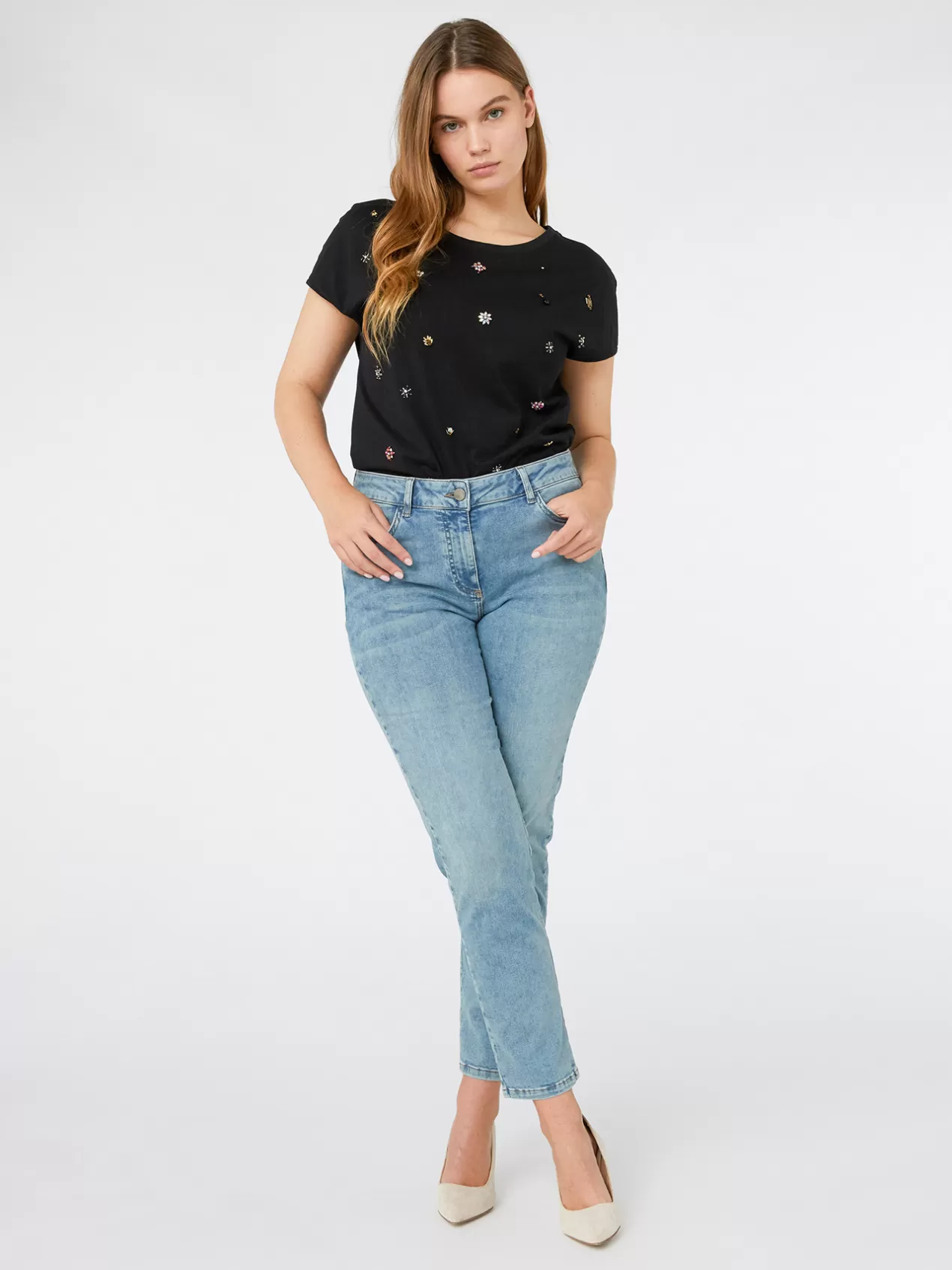 Hot Elena Mirò T-Shirt Brode Noir