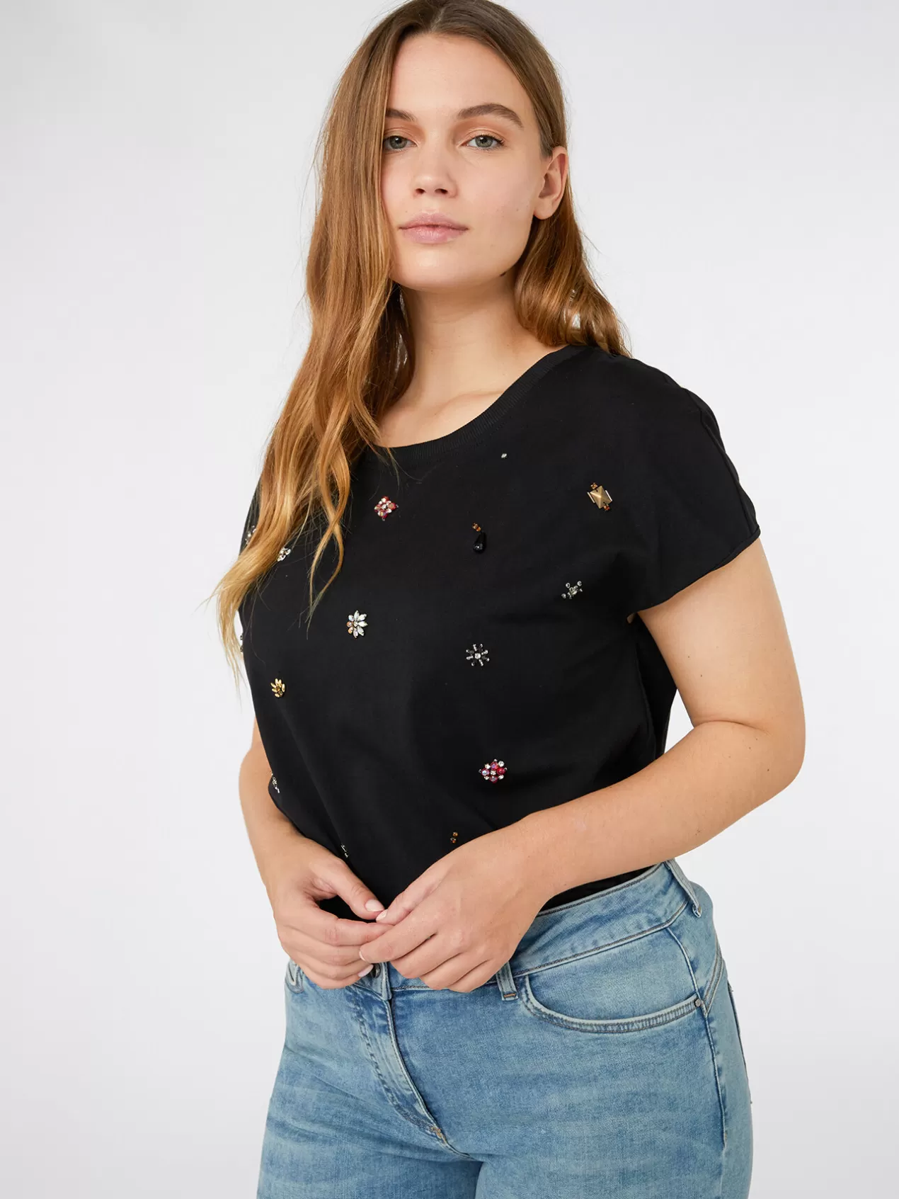 Hot Elena Mirò T-Shirt Brode Noir