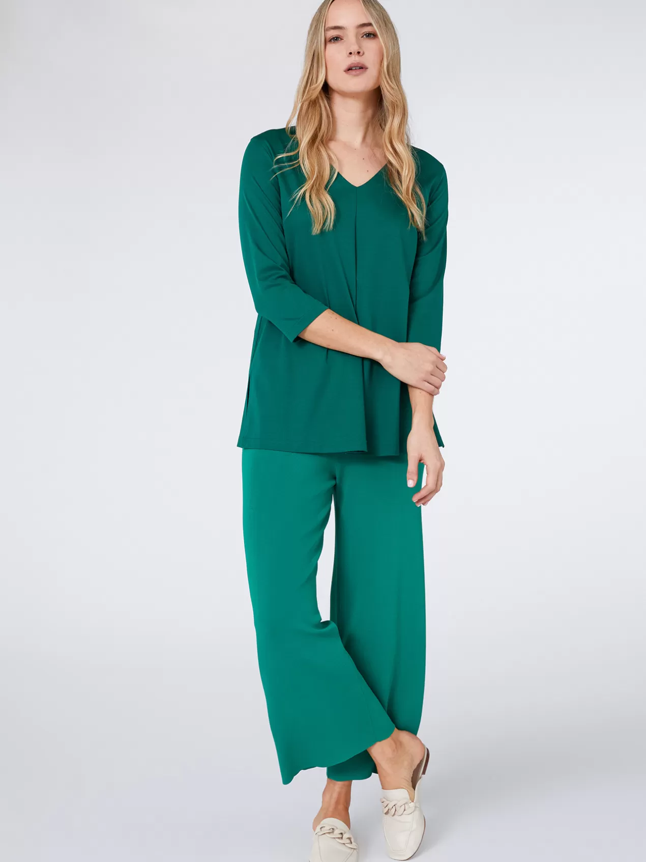 Sale Elena Mirò T-Shirt Col En V Interlock Vert