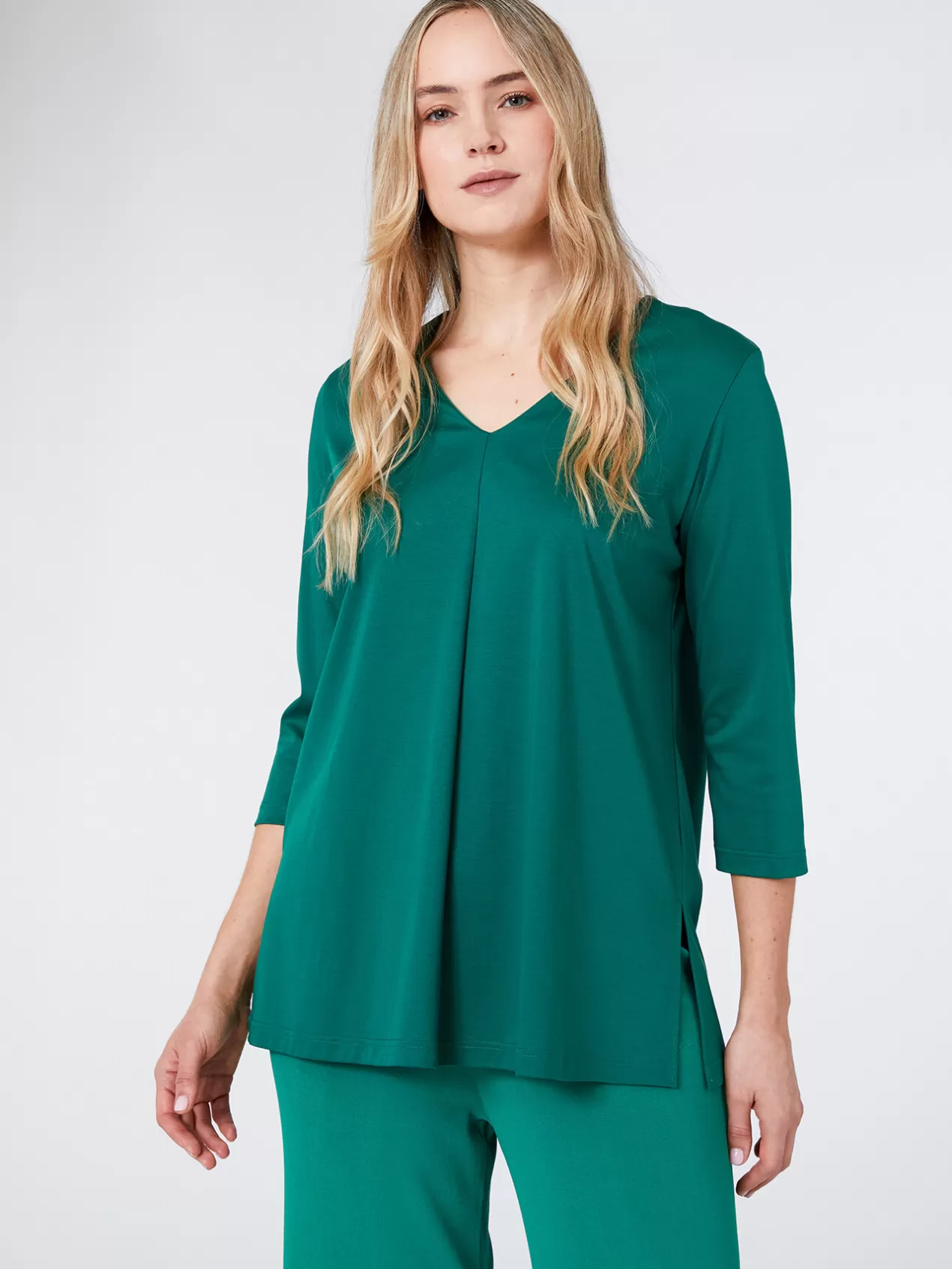 Sale Elena Mirò T-Shirt Col En V Interlock Vert