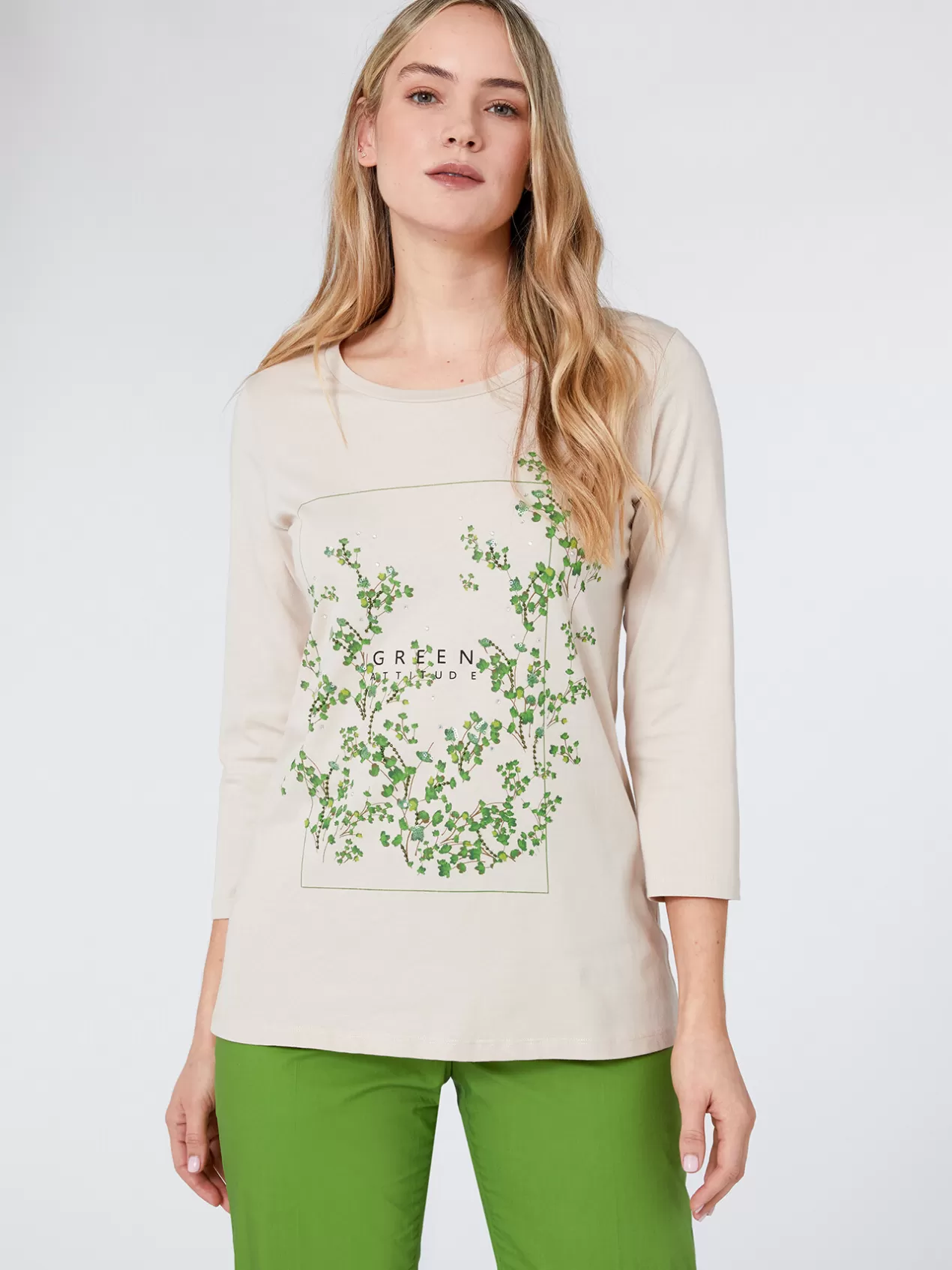 Outlet Elena Mirò T-Shirt En Coton Avec Imprime Beige