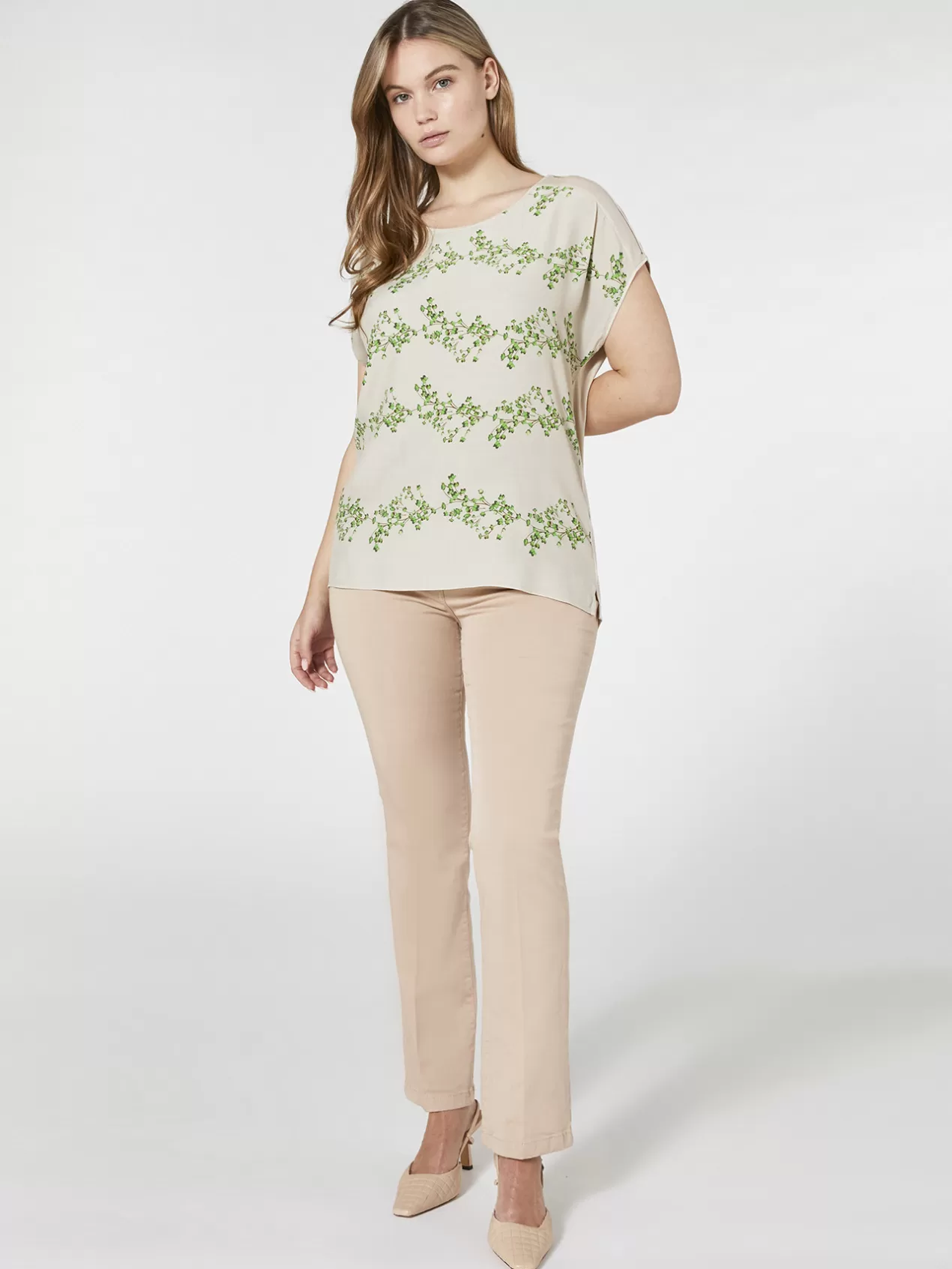 Shop Elena Mirò T-Shirt En Deux Tissus Beige