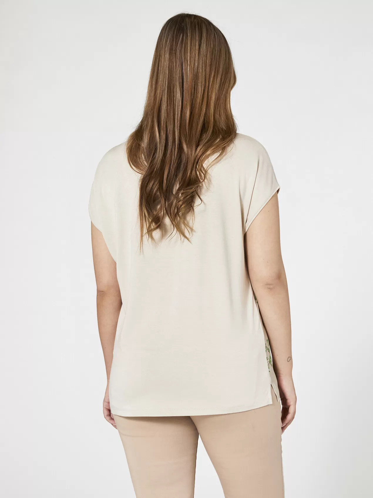 Shop Elena Mirò T-Shirt En Deux Tissus Beige