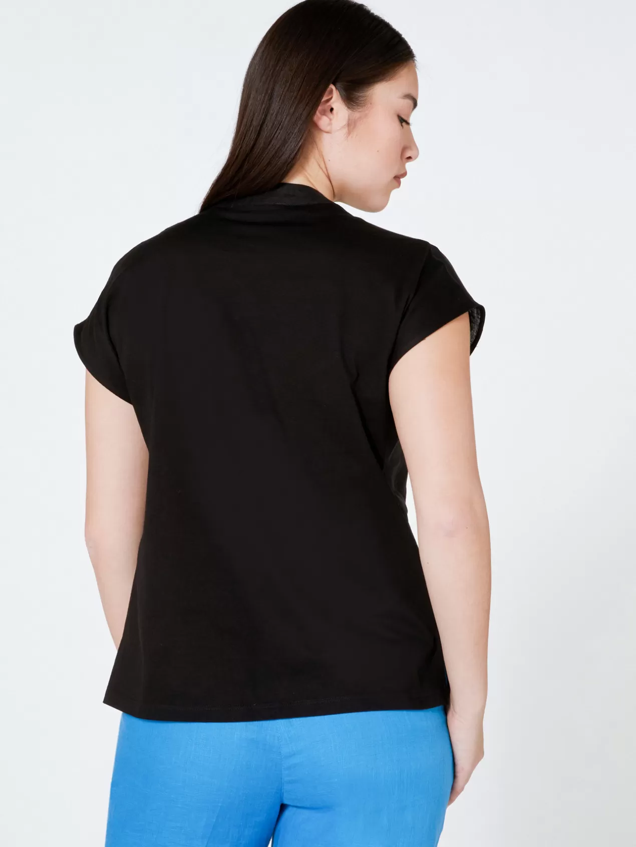 Shop Elena Mirò T-Shirt En Lin Et Coton Noir