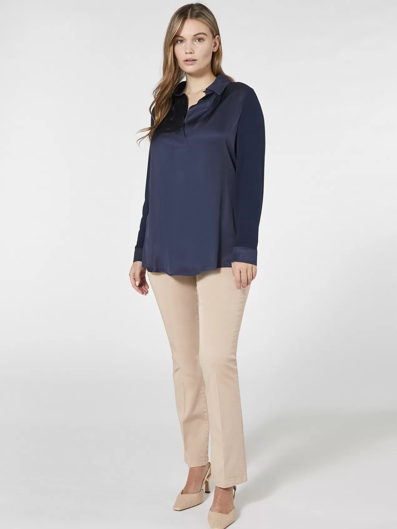 Shop Elena Mirò T-Shirt Polo Bi-Matiere Bleu